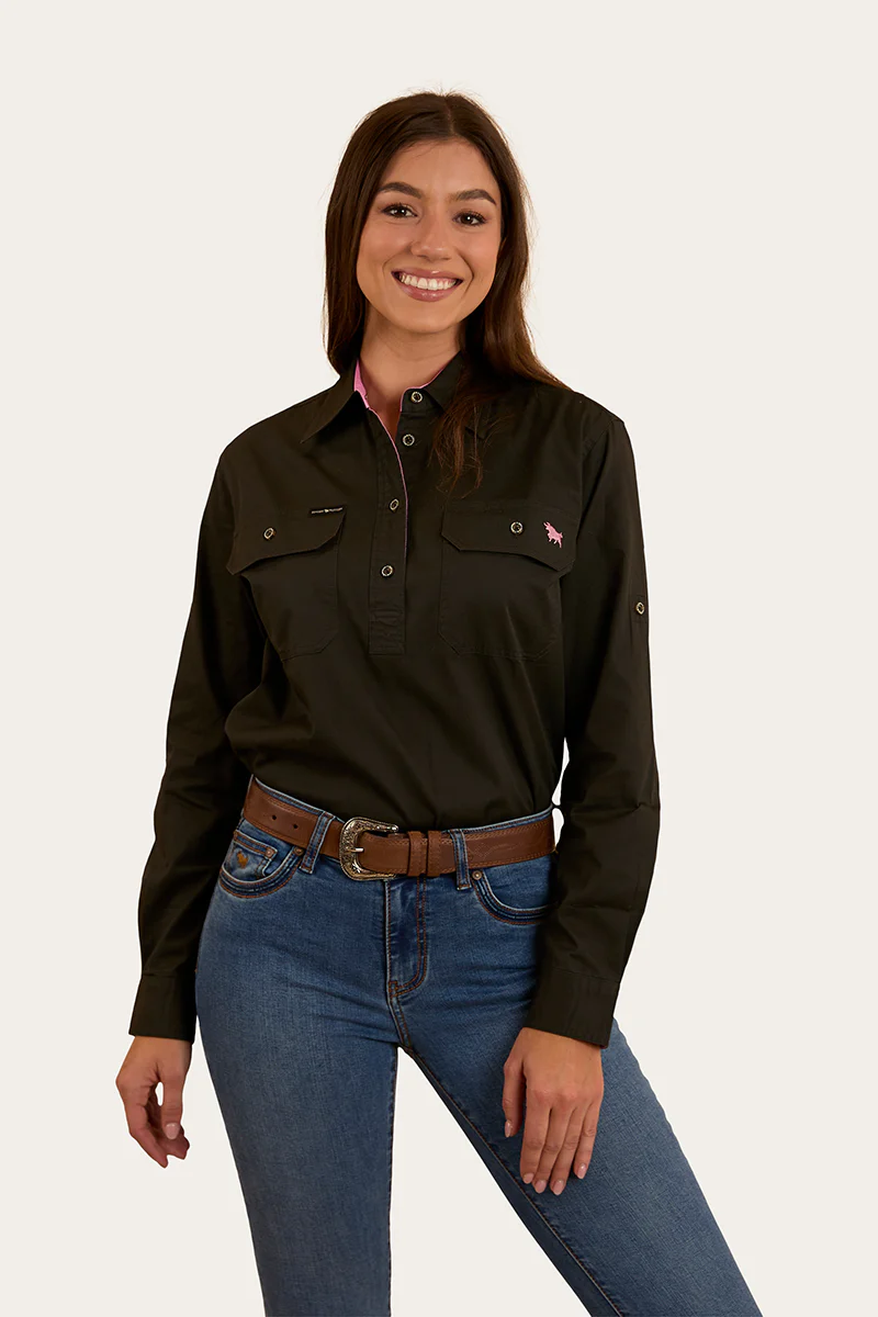 Pentecost River Womens Half Button Work Shirt - Charcoal