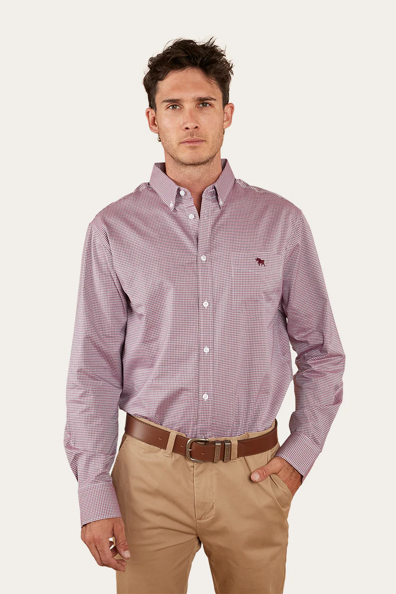 Heritage Mens Check Dress Shirt - Burgundy