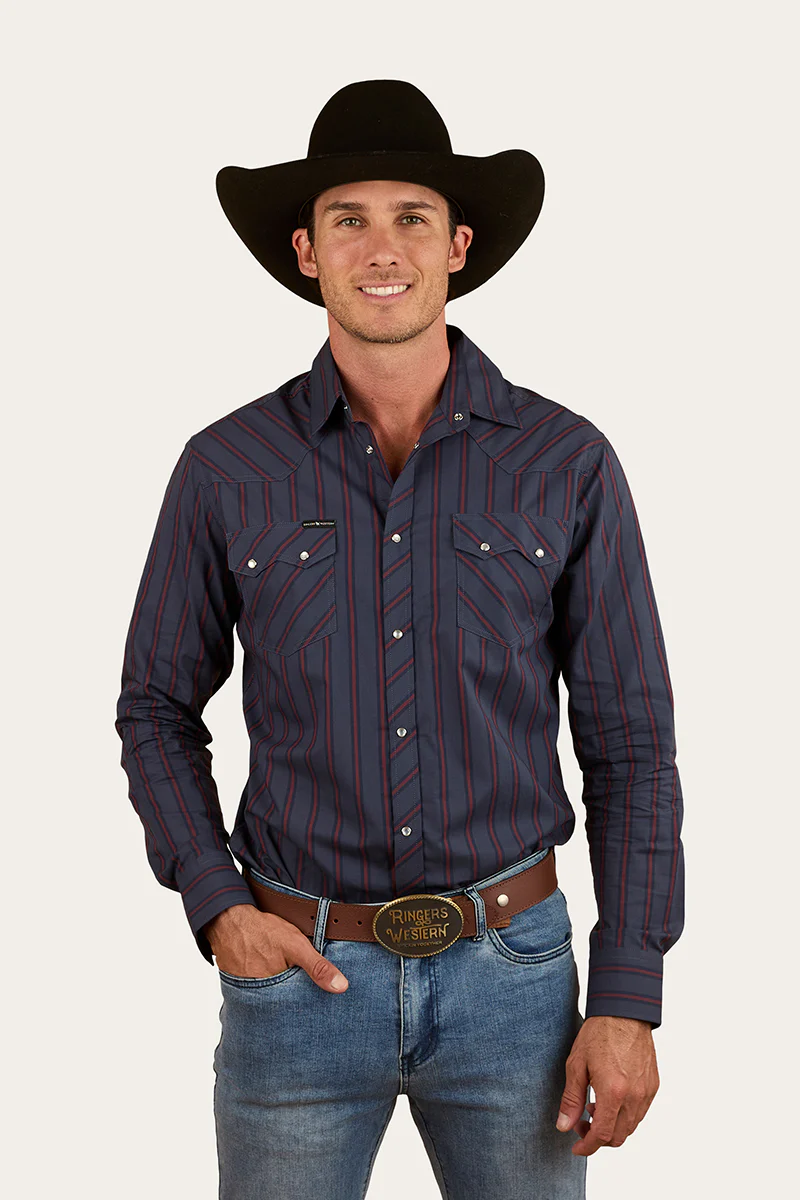 Mapleton Mens Western Shirt Stripe - Navy