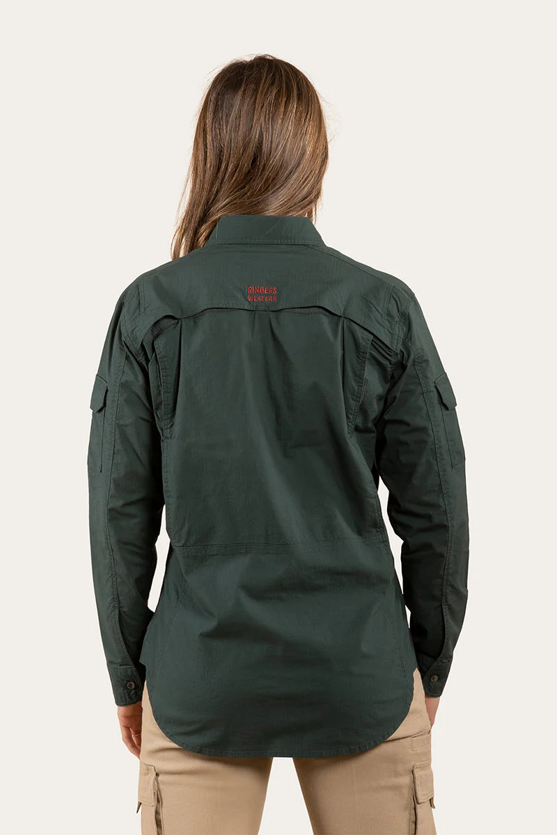 Rosebery Womens Ripstop Full Button Work Shirt - Forest Green
