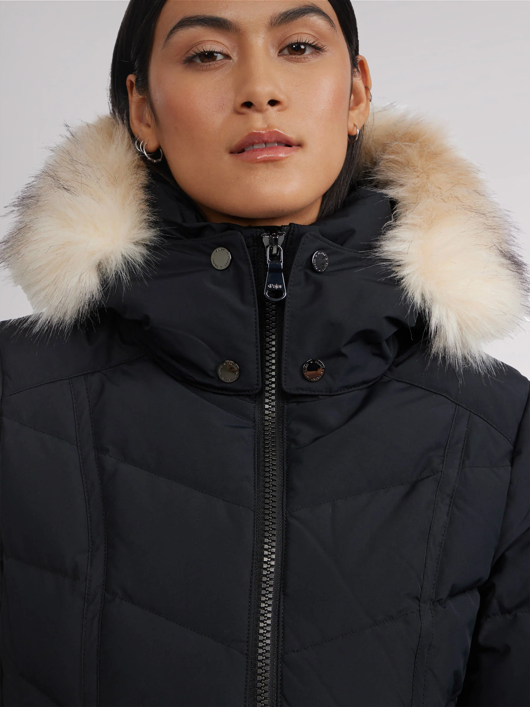 January Women's Quilted Puffer w/ Faux Fur - BLACK
