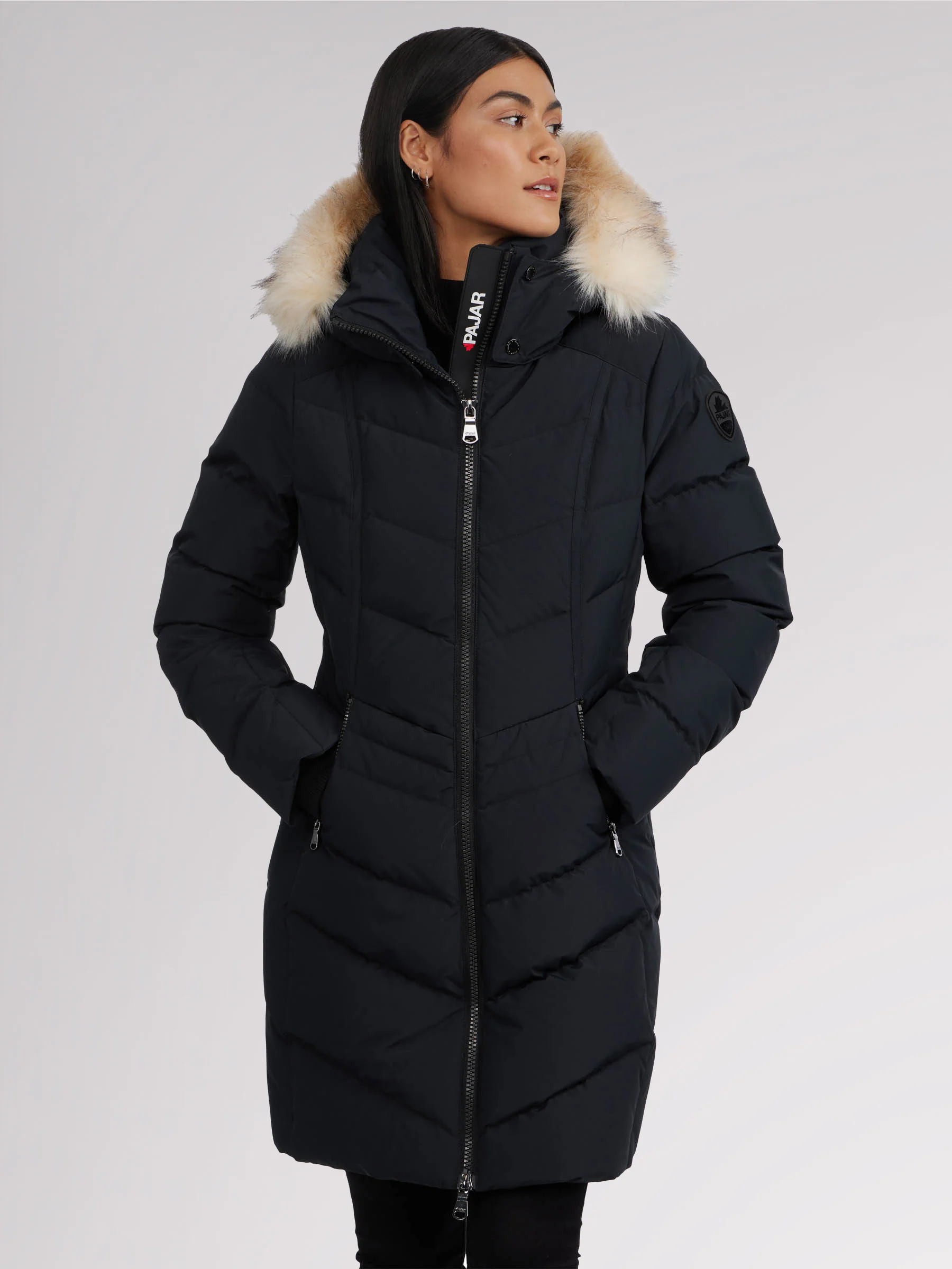 January Women's Quilted Puffer w/ Faux Fur - BLACK