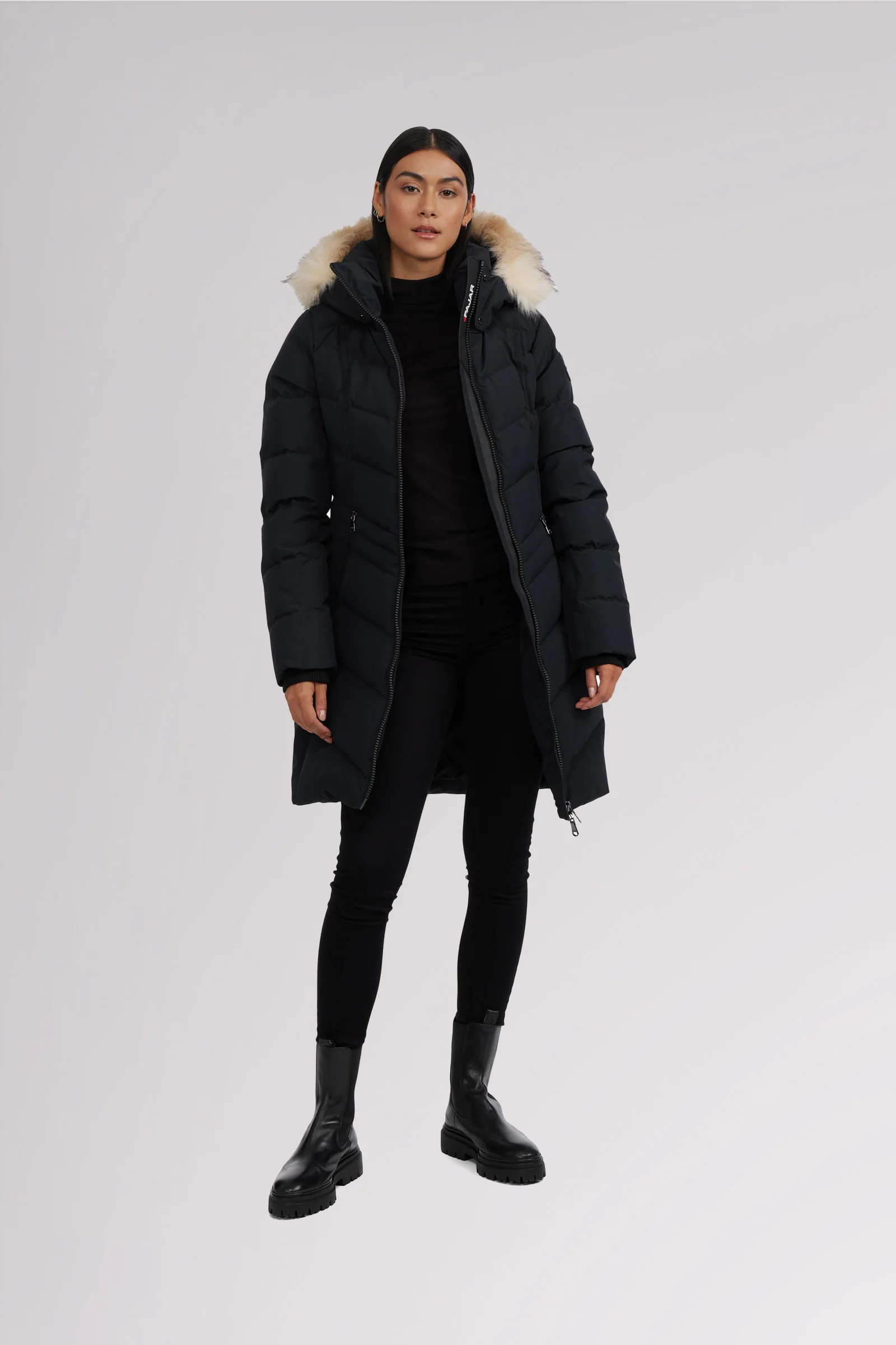 January Women's Quilted Puffer w/ Faux Fur - BLACK