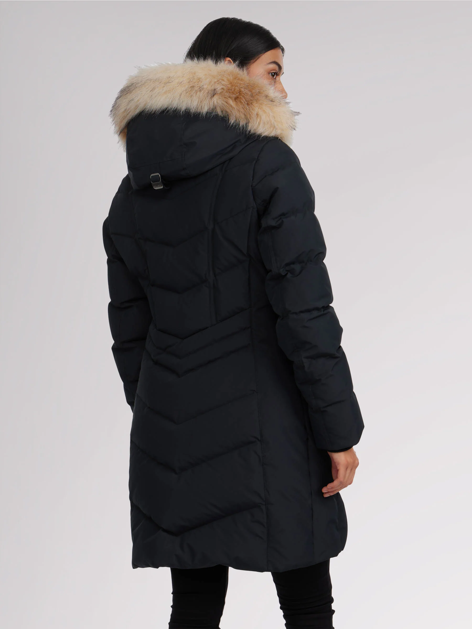 January Women's Quilted Puffer w/ Faux Fur - BLACK