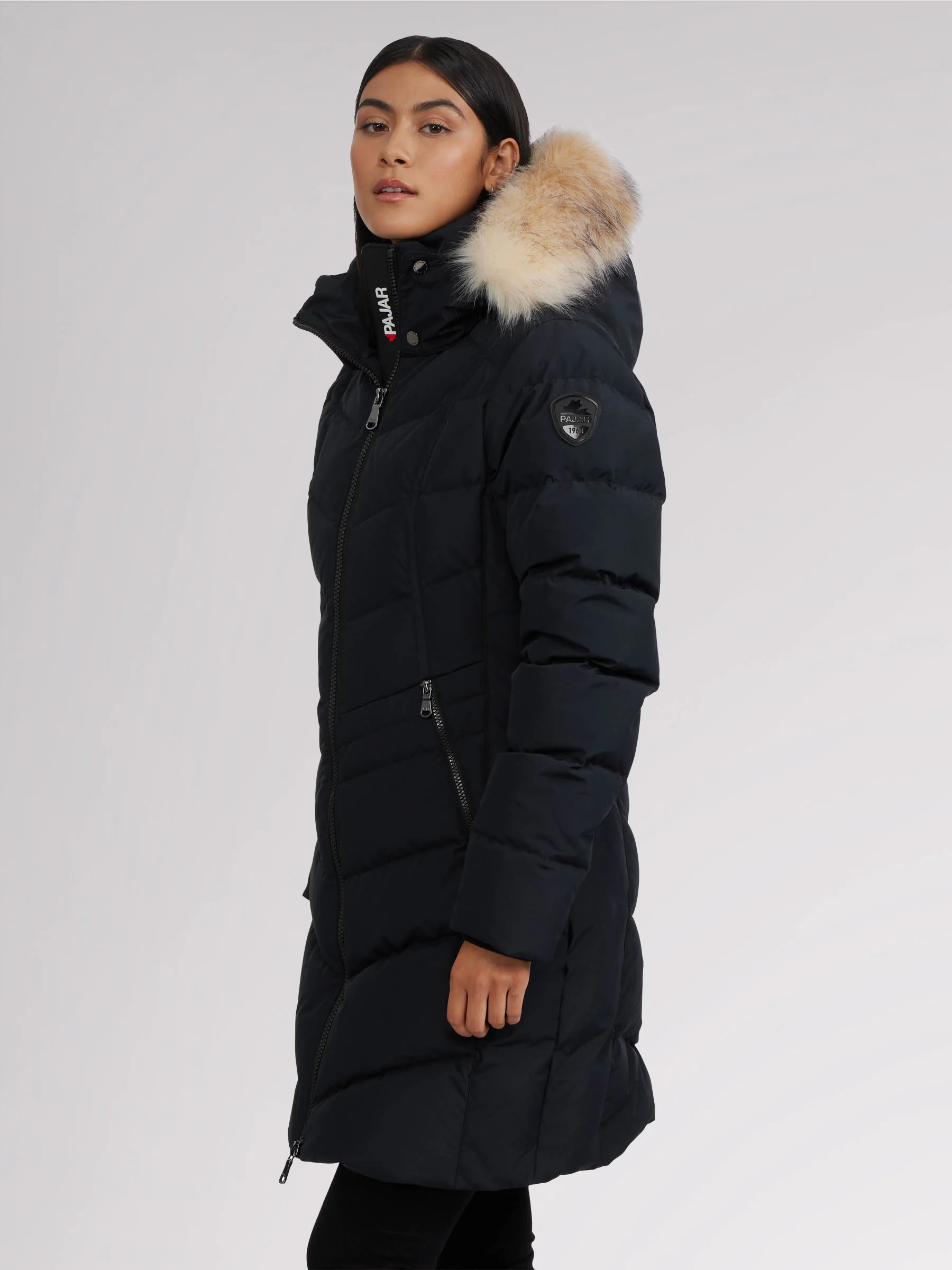 January Women's Quilted Puffer w/ Faux Fur - BLACK