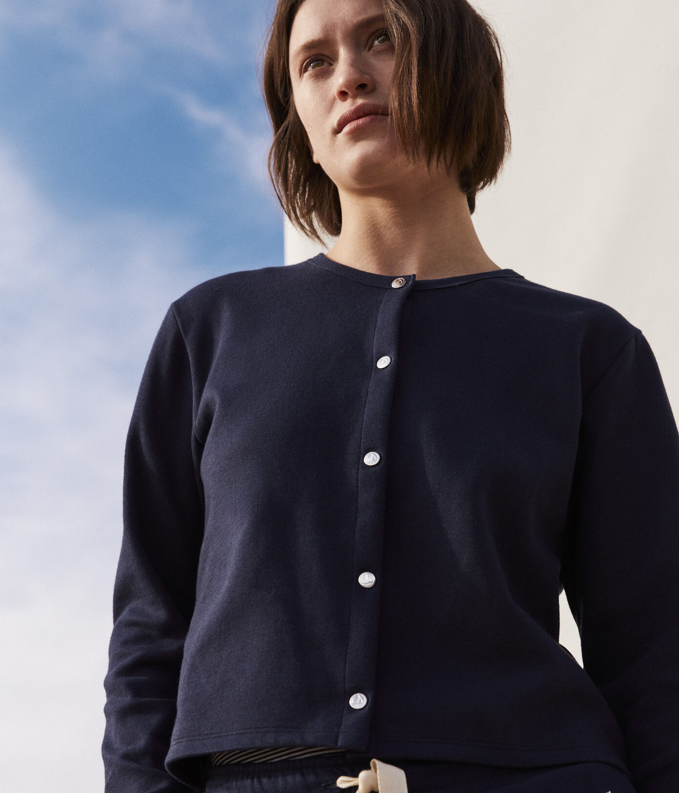 Cardigan à pressions en coton épais Femme