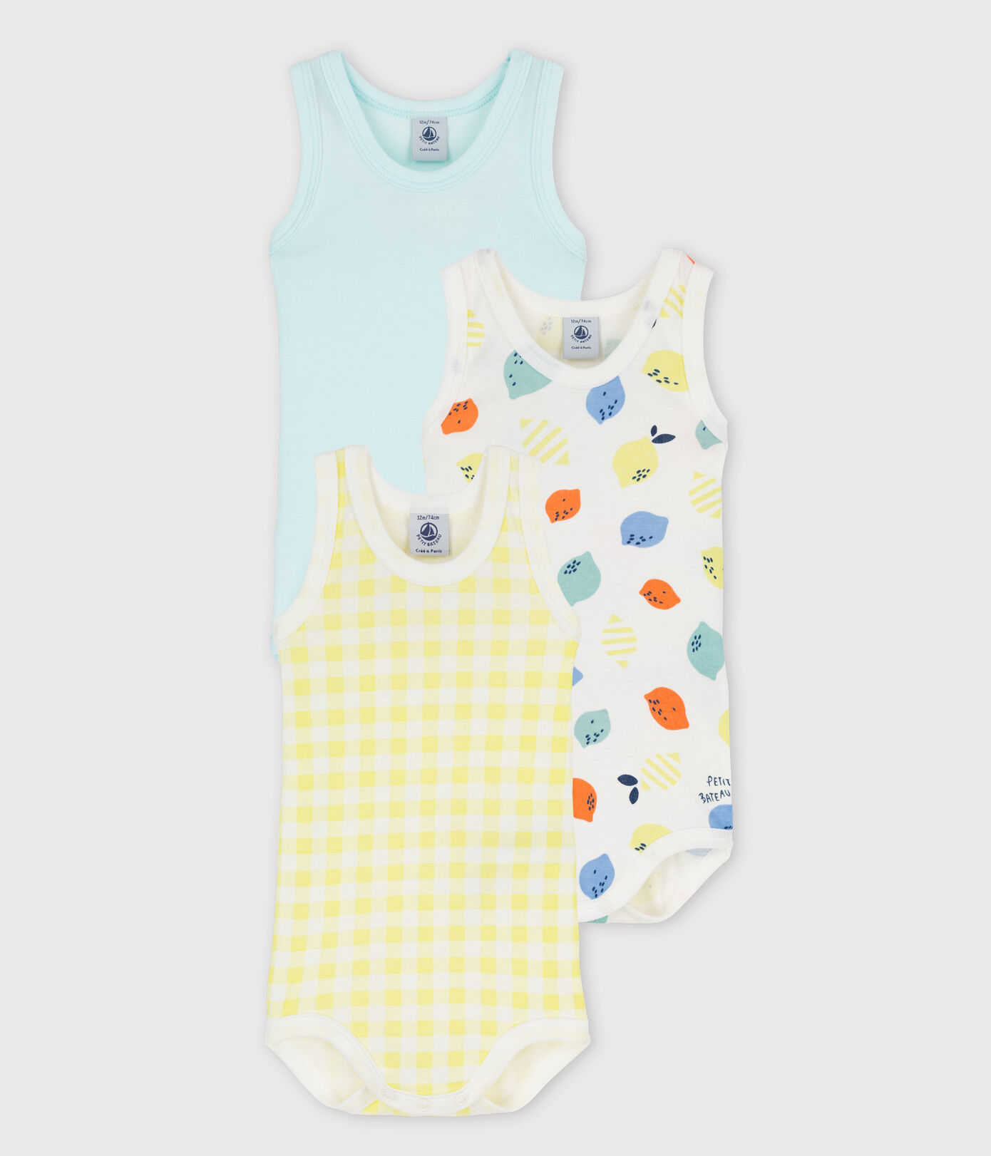 Lot de 3 bodies sans manches citrons colorés bébé