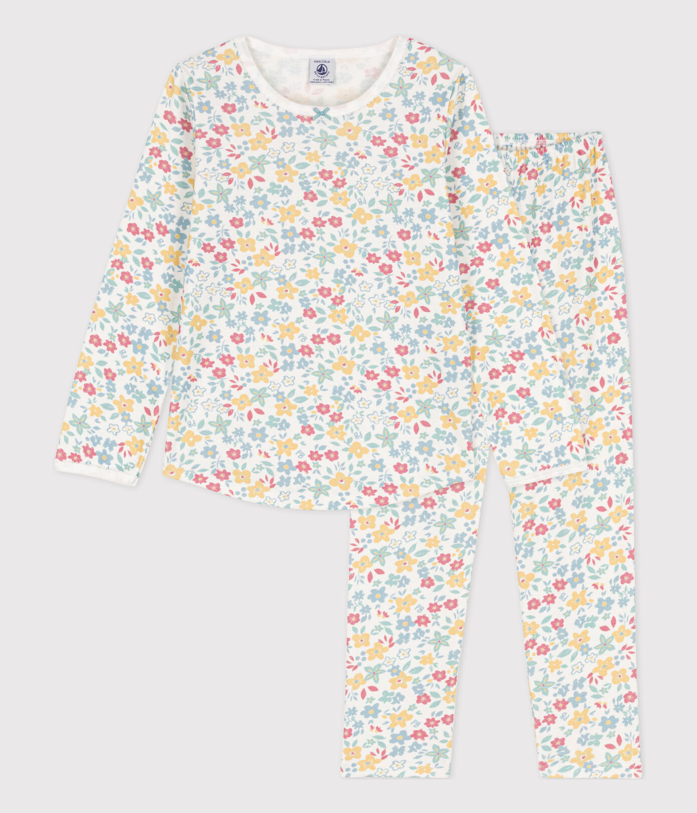 Pyjama fleurs en coton petite fille