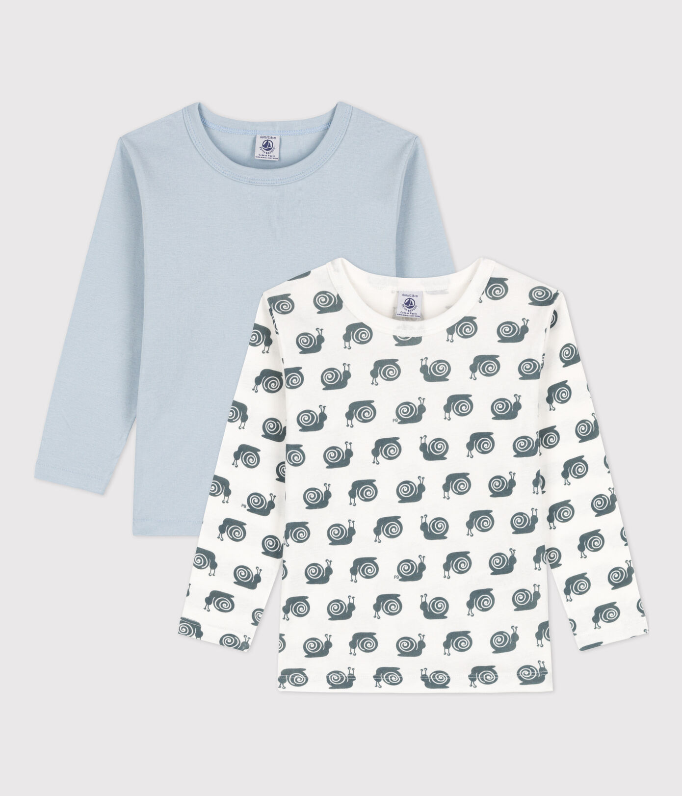 Lot de 2 tee-shirts manches longues escargots petit garon en coton