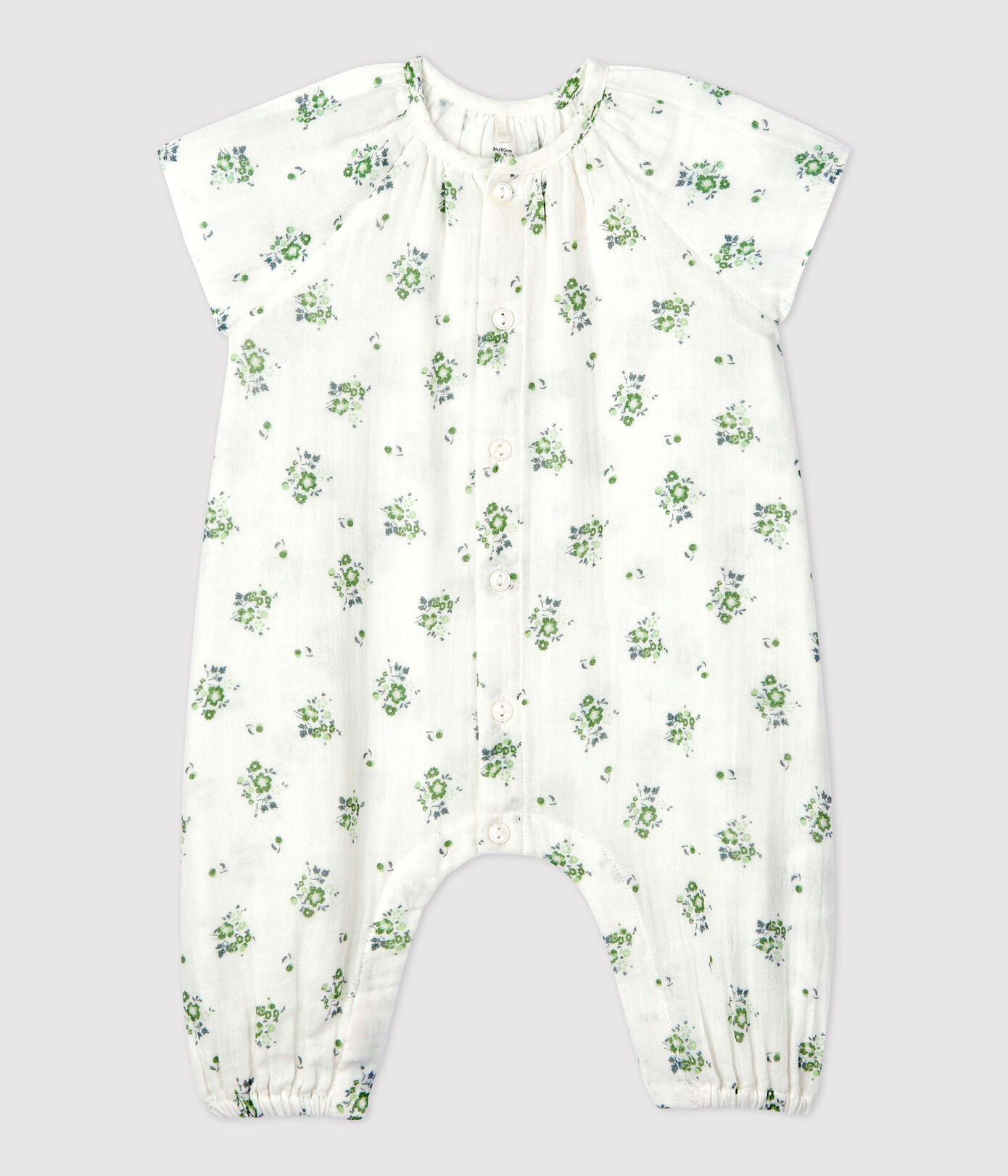 Combinaison longue imprimé fleuri en gaze de coton bio bébé
