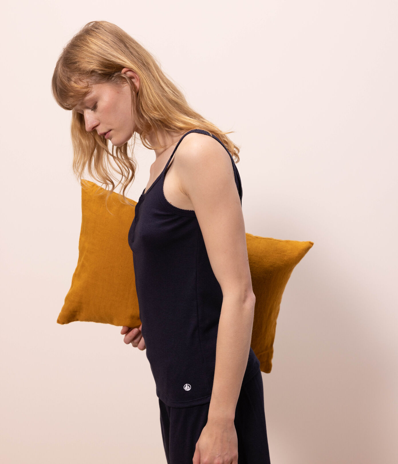 Pyjacourt à bretelles uni en coton et lyocell femme