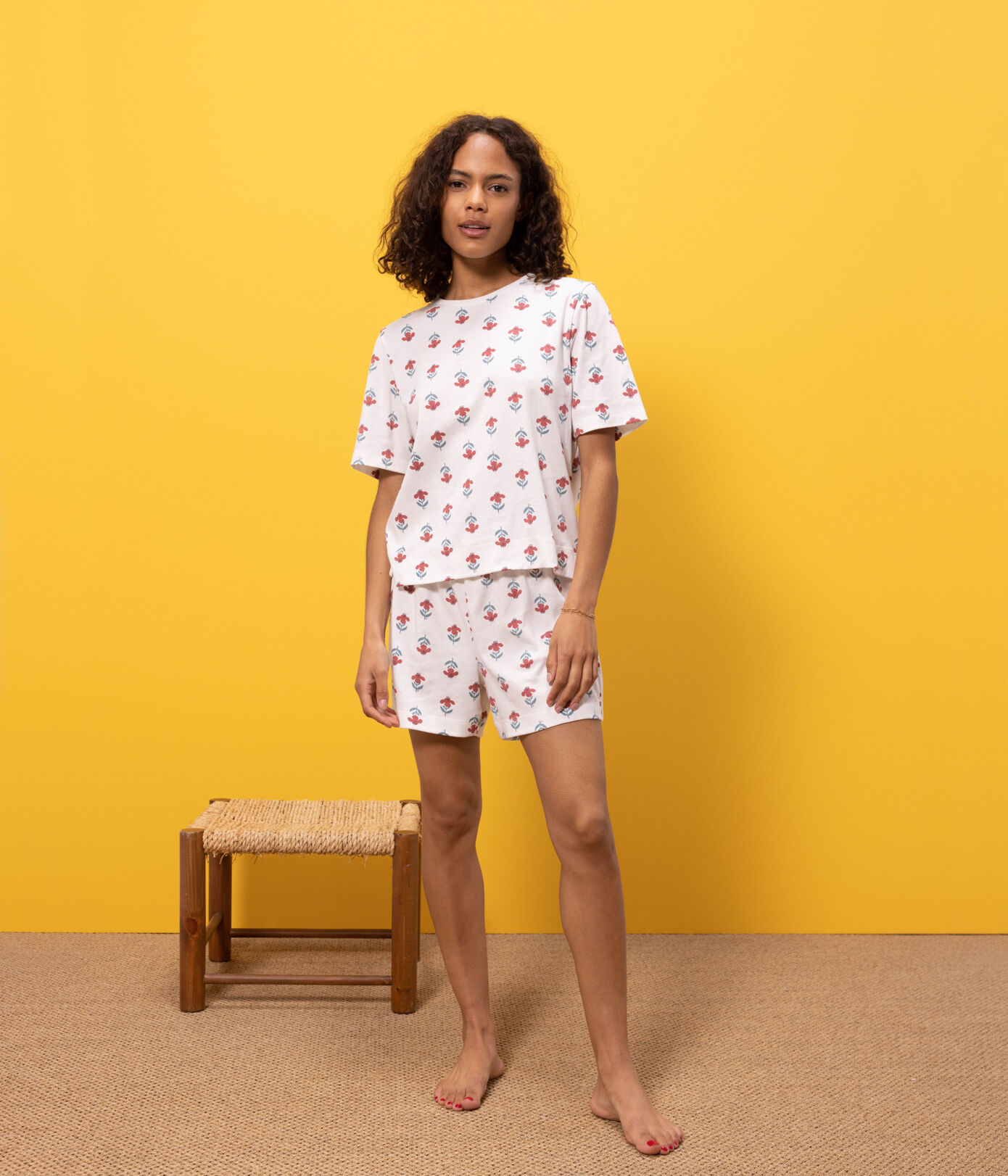 Pyjacourt fleurs en coton femme