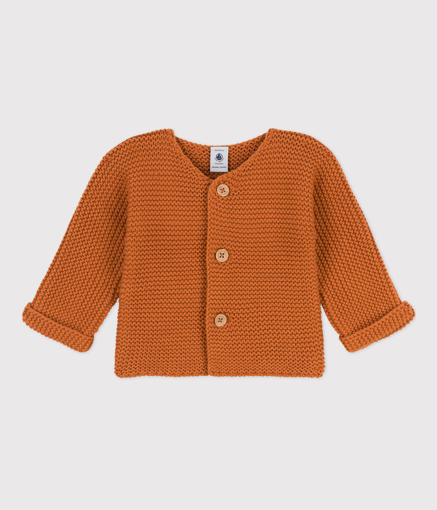 Cardigan bébé tricot point mousse en coton