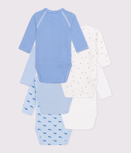Lot de 5 bodies croisés manches longues en coton imprimé bébé