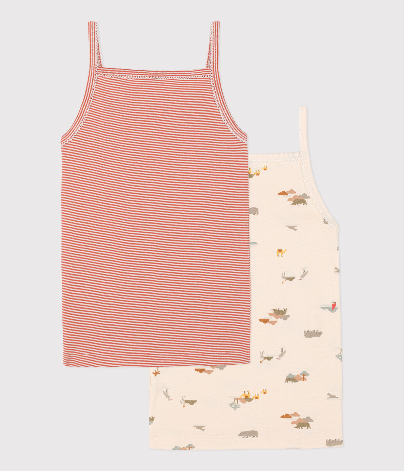 Lot de 2 chemises à bretelles animaux en coton petite fille
