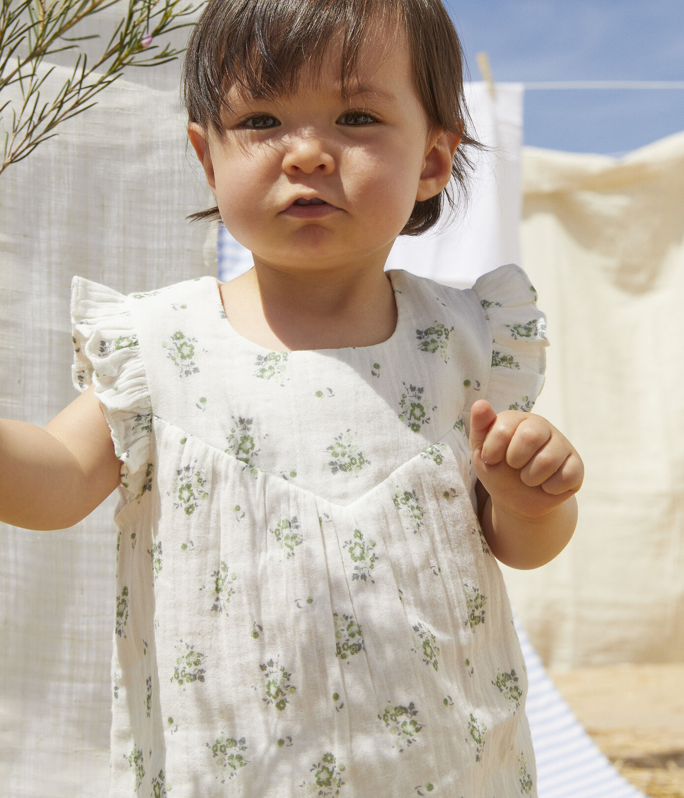 Blouse manches courtes imprimé fleuri en gaze de coton bio bébé