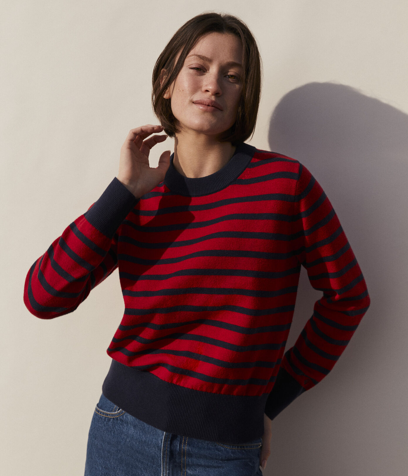 Pull en laine et coton marinière Femme