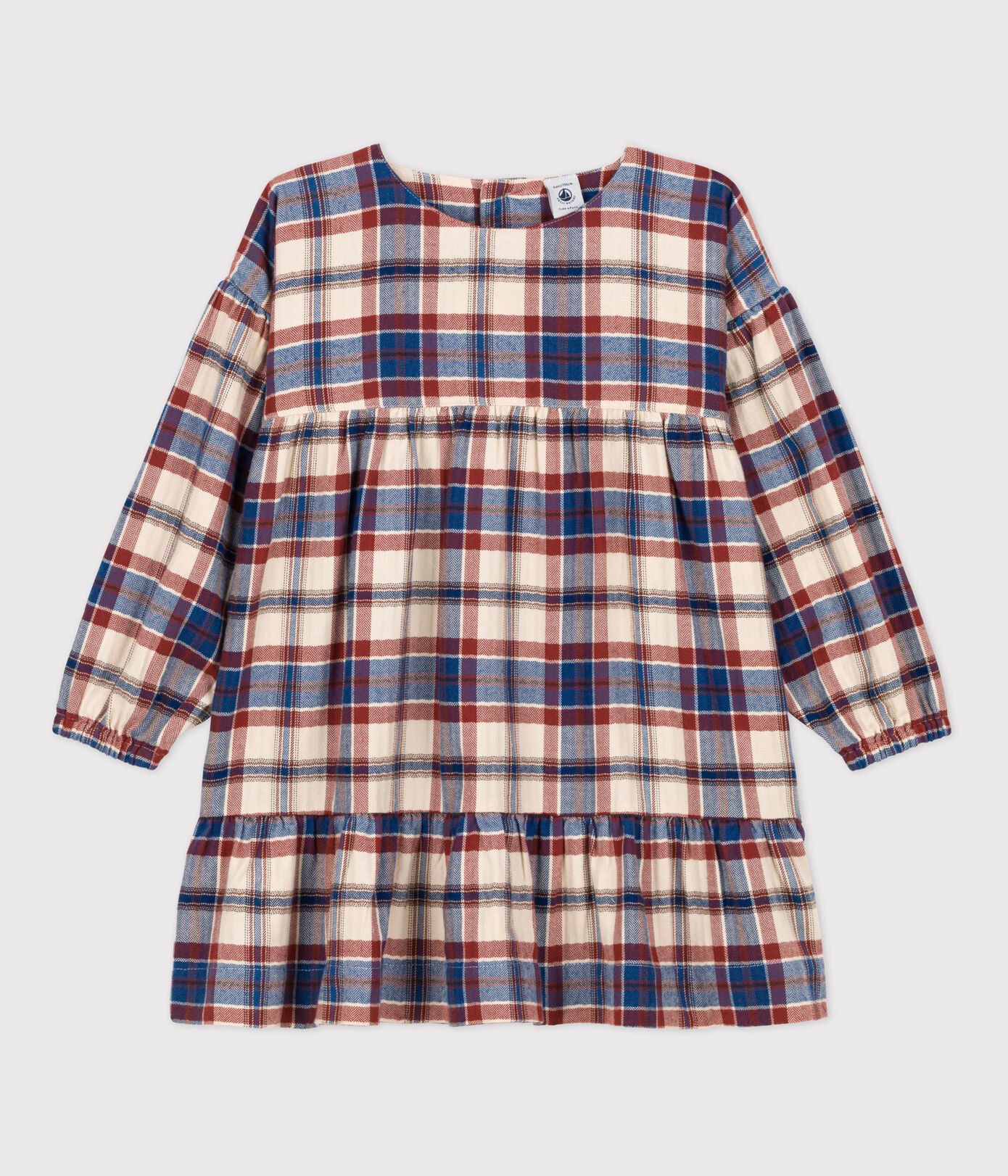 Robe à carreaux manches longues en flanelle enfant fille