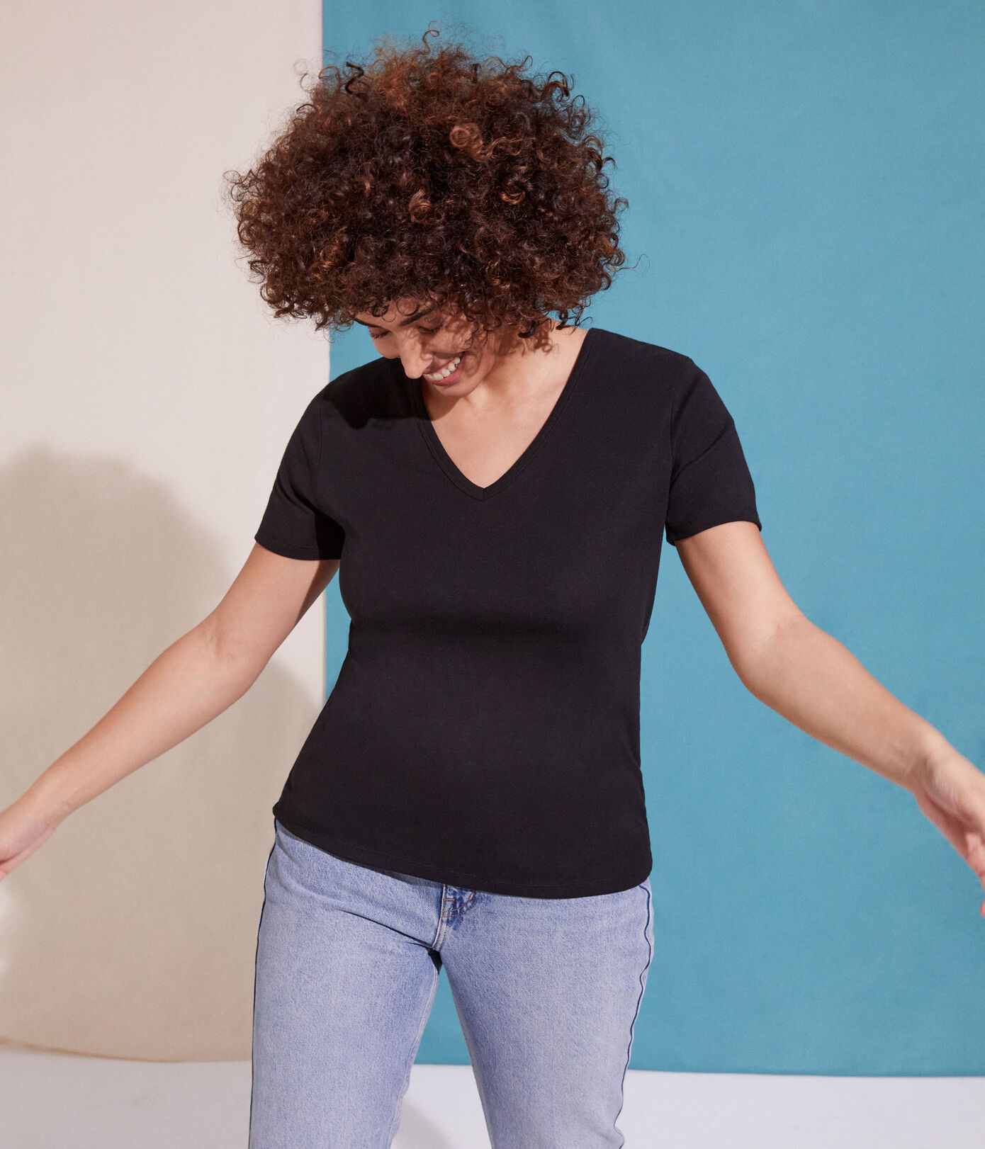 Tee-shirt L'ICONIQUE col V en coton Femme