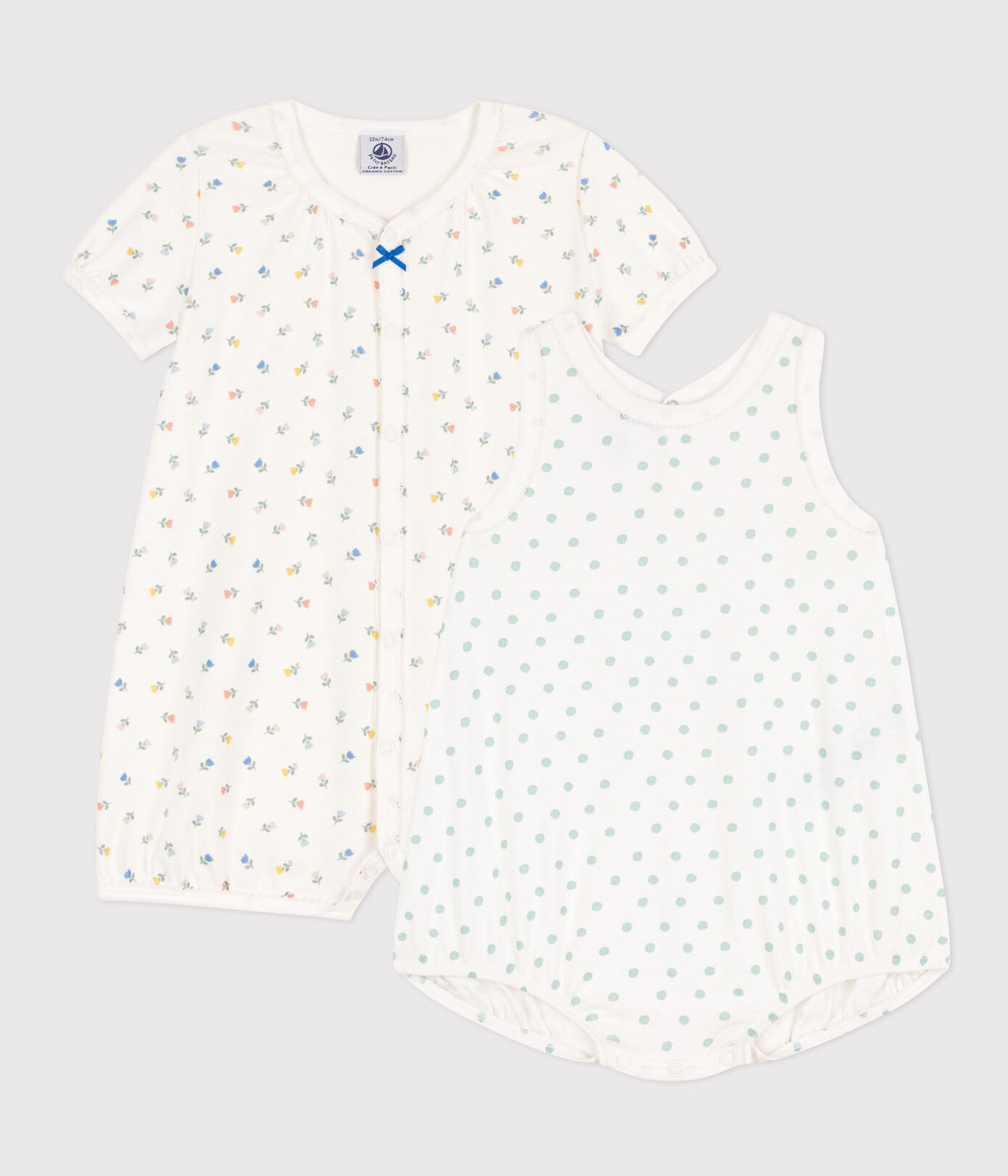 Lot de 2 combinaisons courtes fleurs en coton bébé