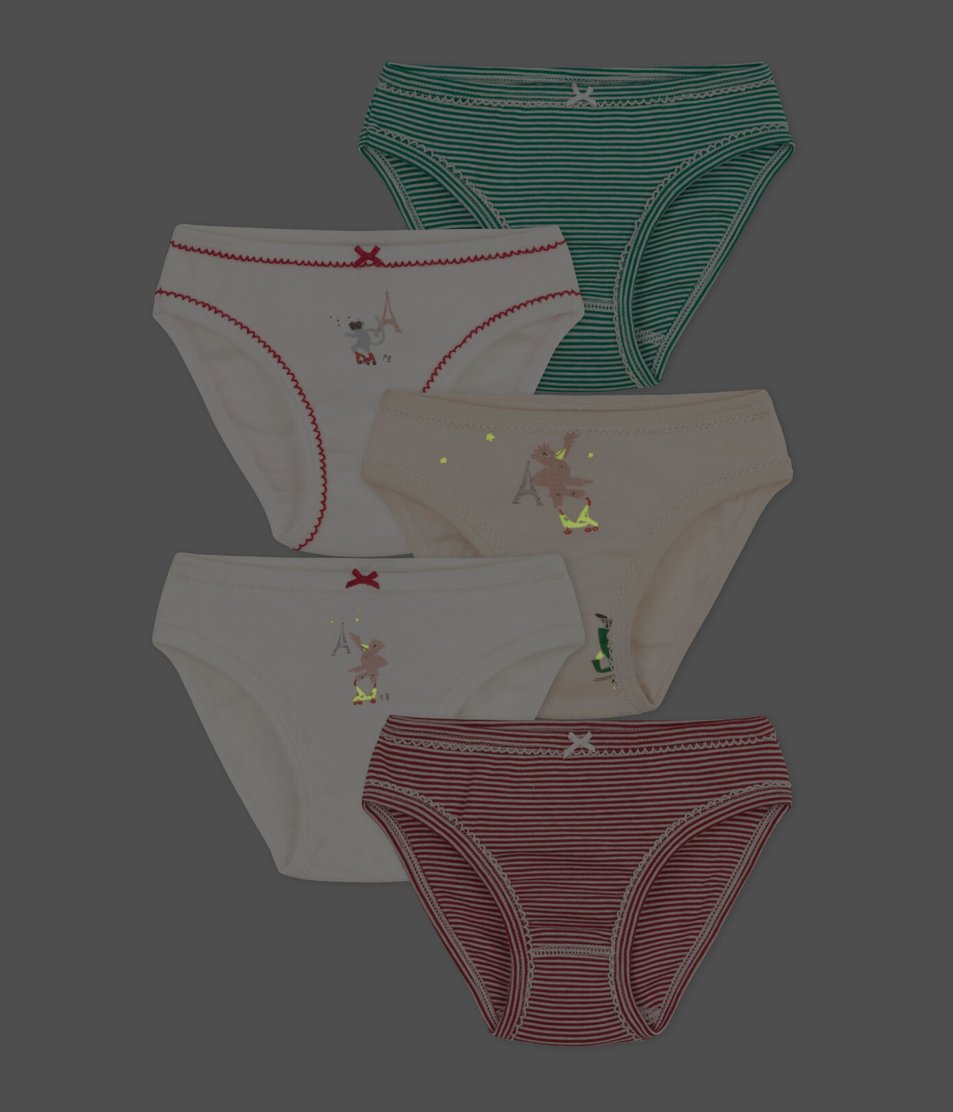 Lot de 5 culottes petite fille en coton dont une phosphorescente