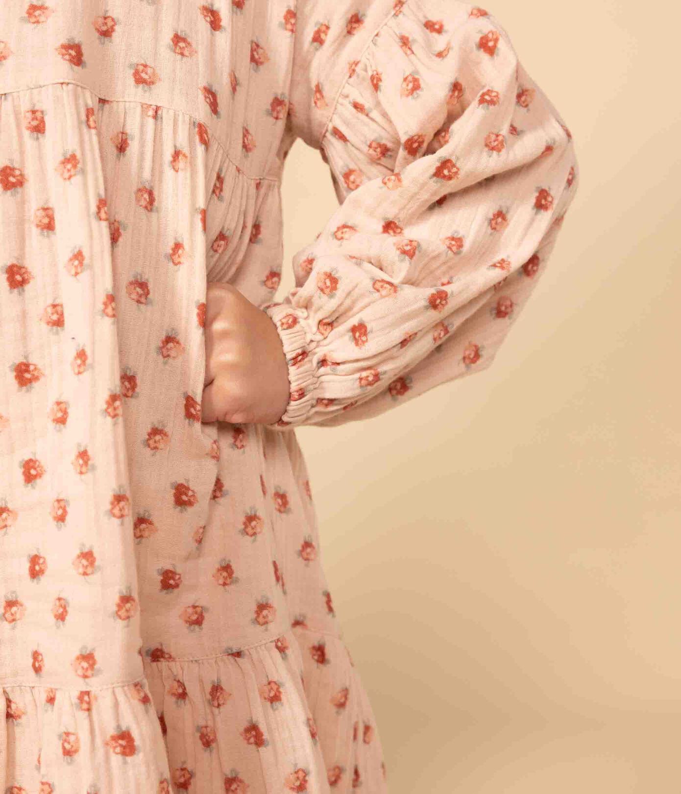 Robe manches longues en gaze de coton fleurie enfant fille