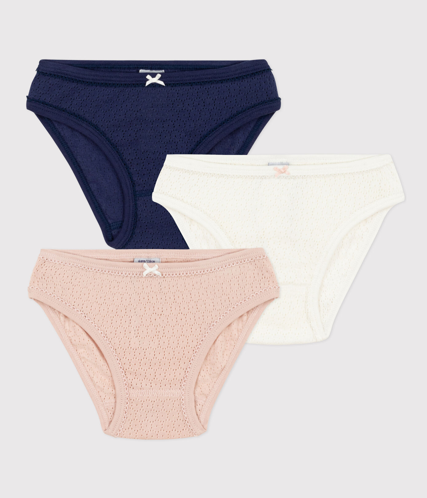 Lot de 3 culottes unies en coton ajouré petite fille