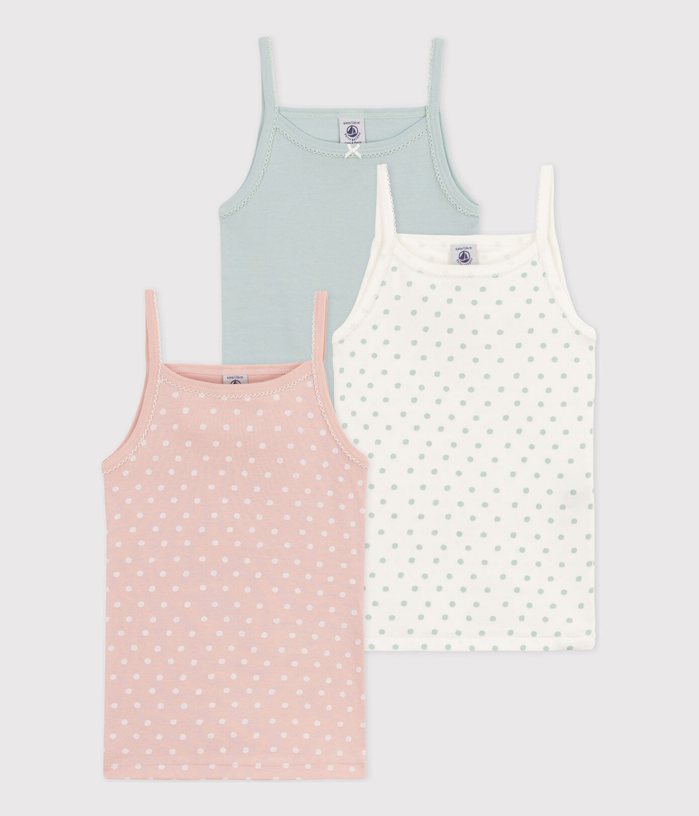 Lot de 3 chemises à bretelles à pois en coton petite fille