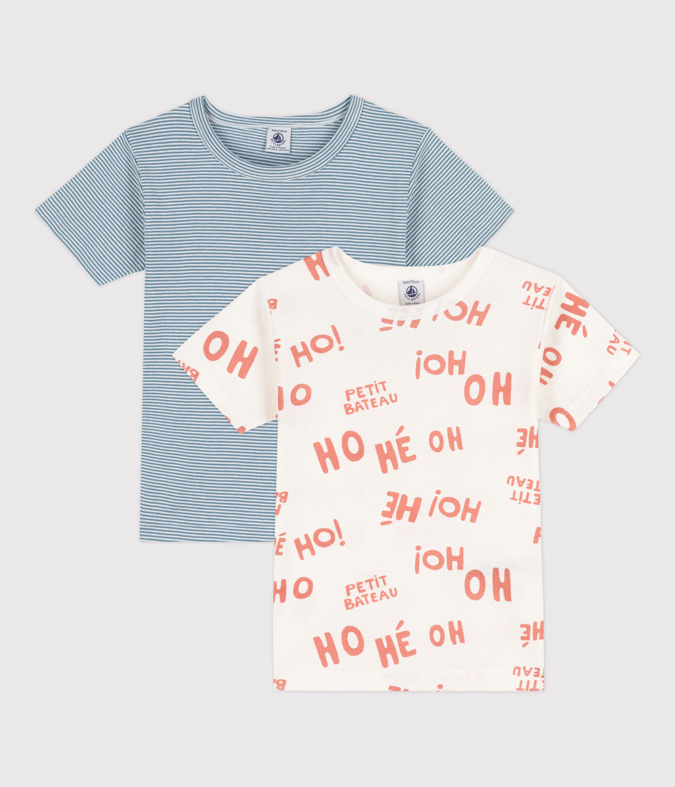 Lot de 2 tee shirts manches courtes milleraies petit garon en coton