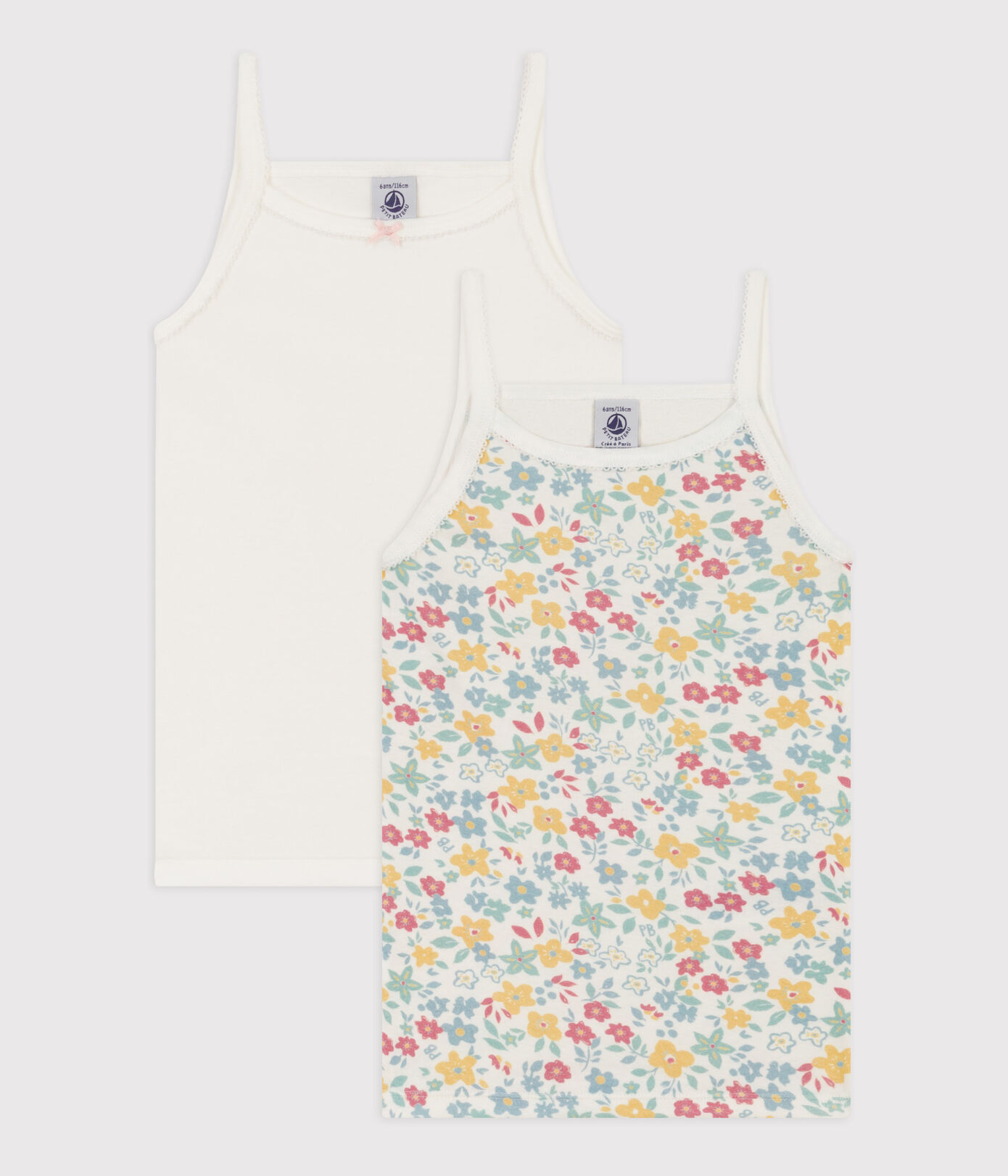 Lot de 2 chemises à bretelles fleurs en coton petite fille