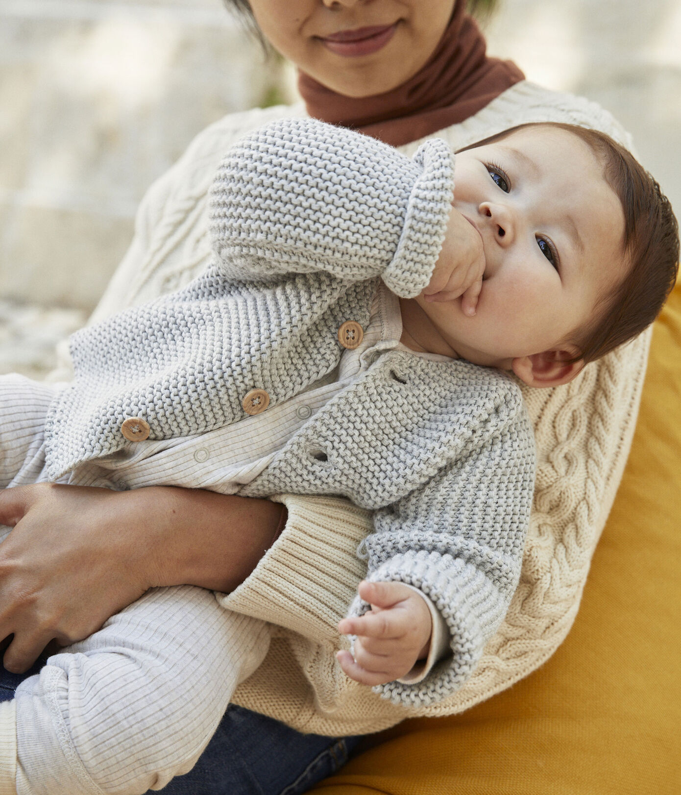 Cardigan bébé tricot point mousse en coton