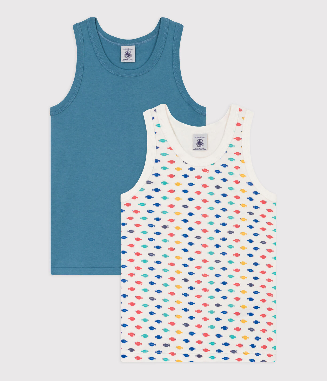 Lot de 2 débardeurs animaux marins en coton petit garon