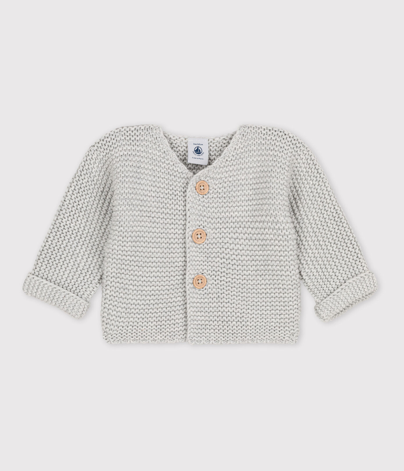 Cardigan bébé tricot point mousse en coton