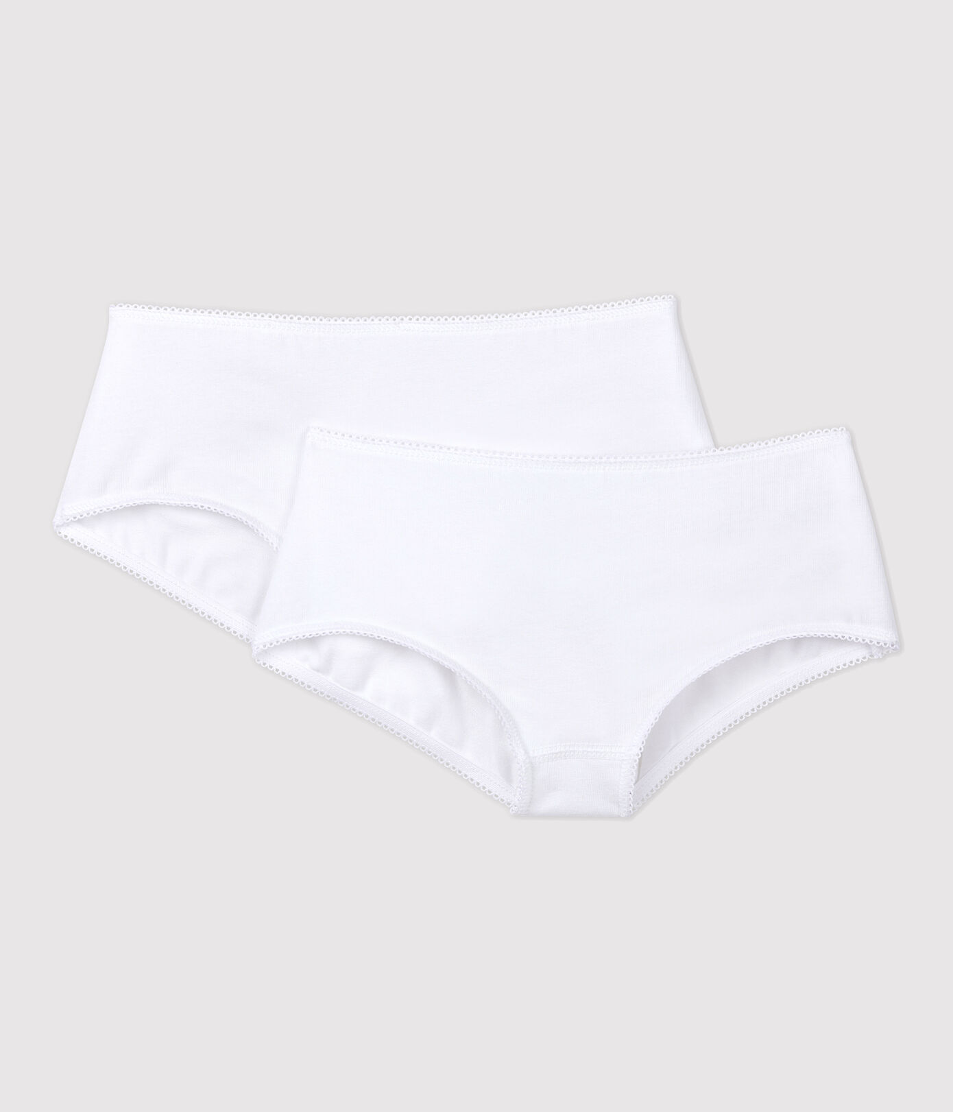 Lot de 2 shorties blancs petite fille en coton biologique et élasthanne