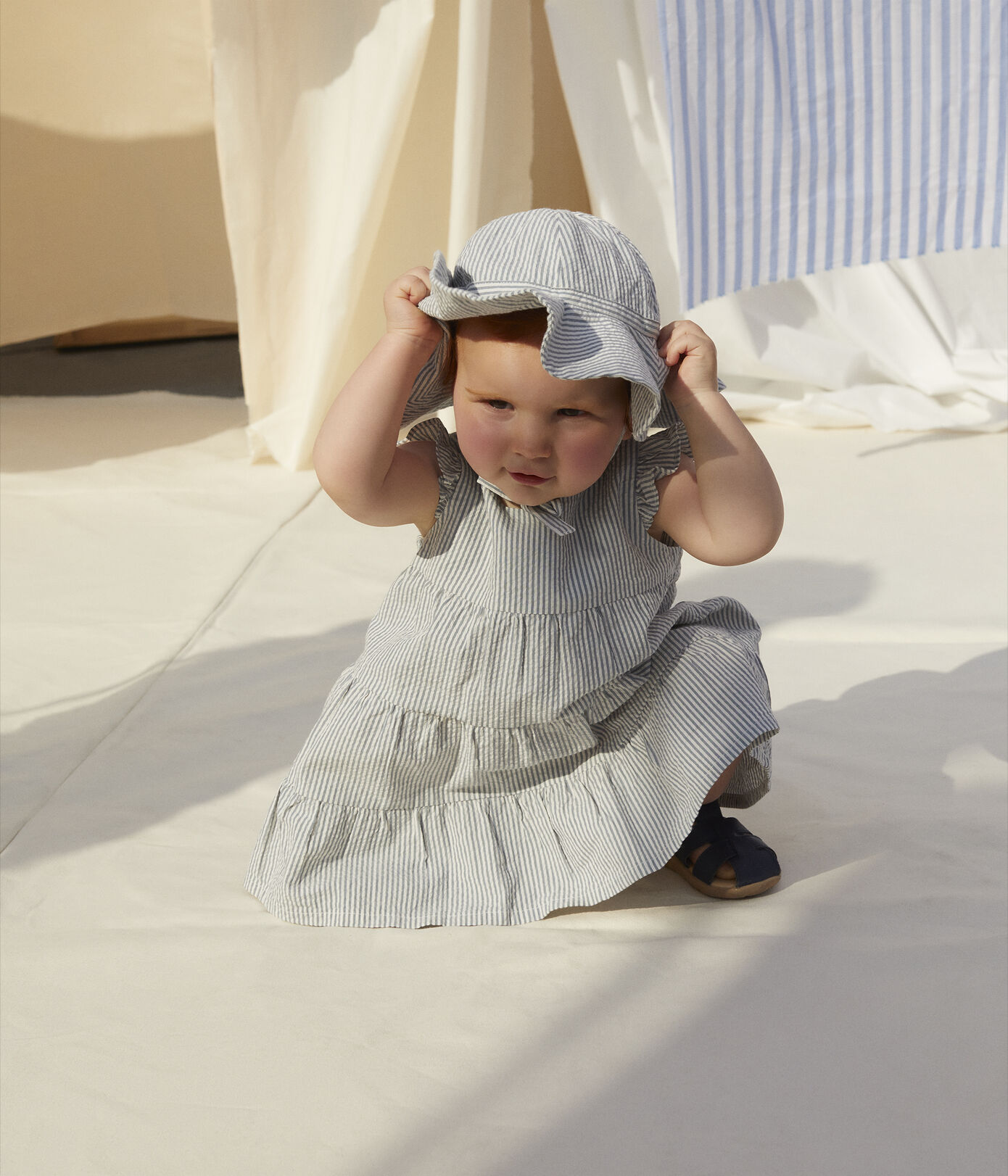 Robe rayée en seersucker bio bébé