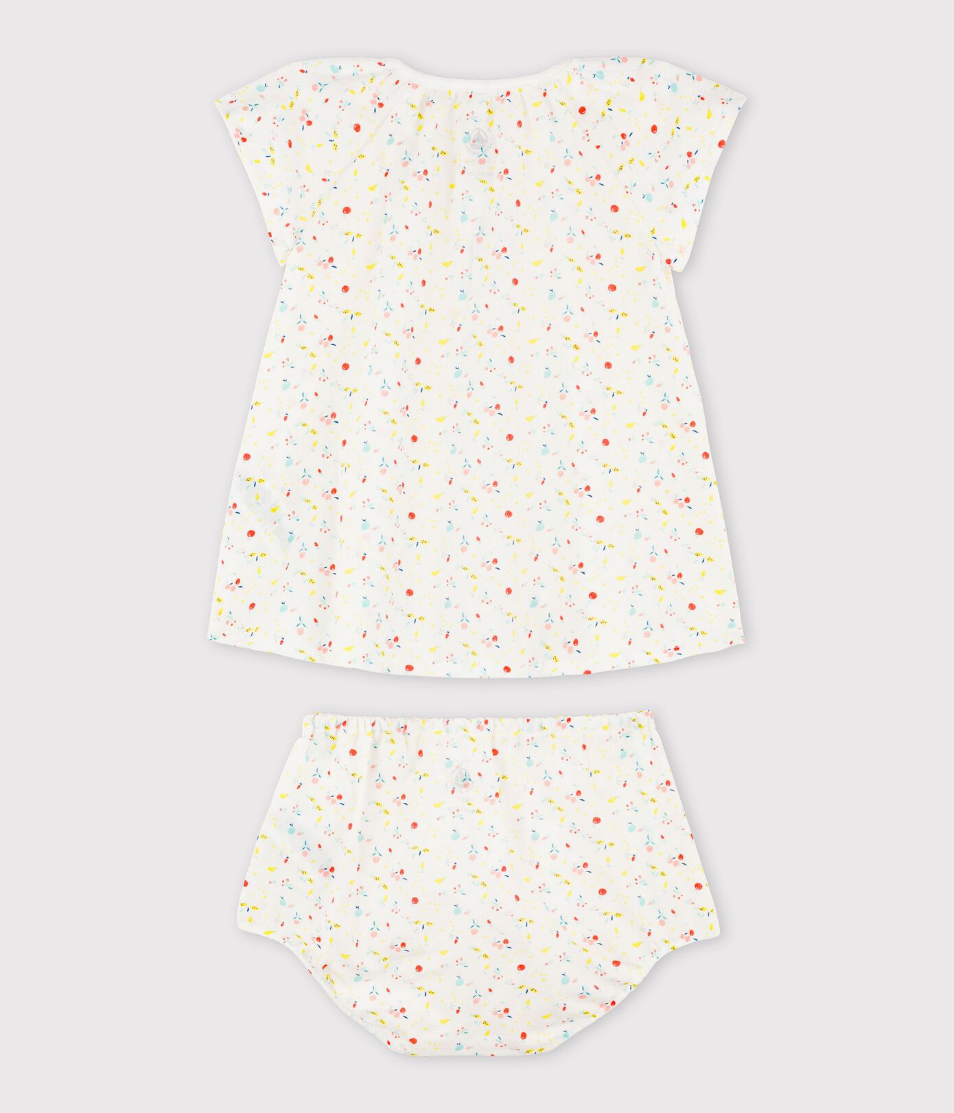 Robe manches courtes fruitée avec bloomer bébé fille en tubique chaine et trame en coton biologique