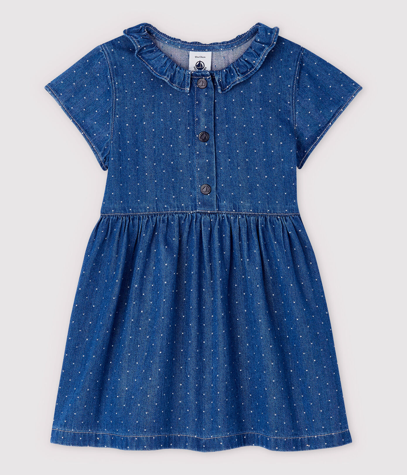 Robe en denim clair à pois bébé fille