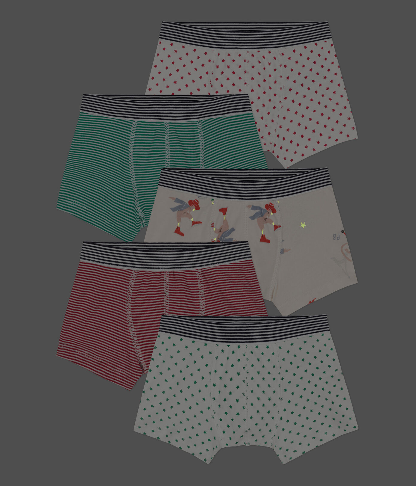 Lot de 5 boxers petit garon en coton dont un phosphorescent