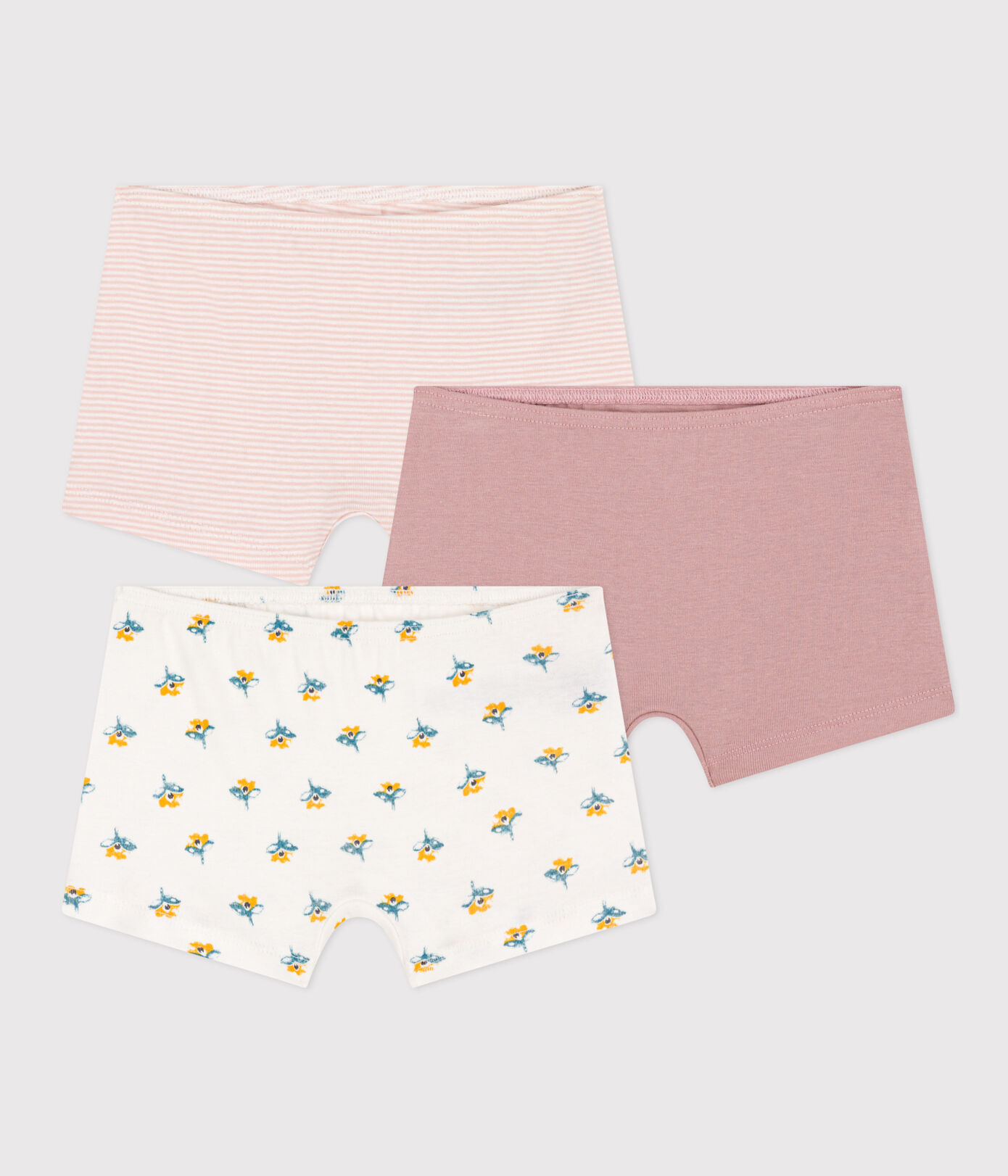 Lot de 3 shorties fleur en coton petite fille