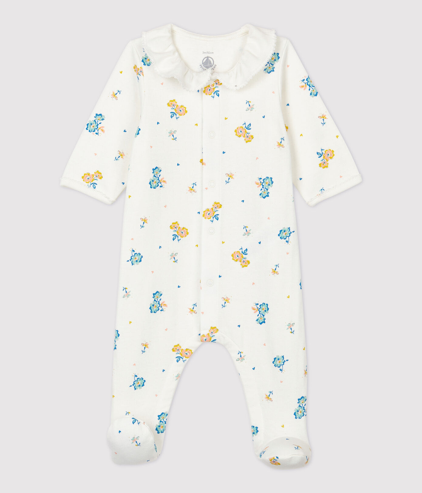 Dors-bien à col imprimé fleurs bébé en velours de coton biologique