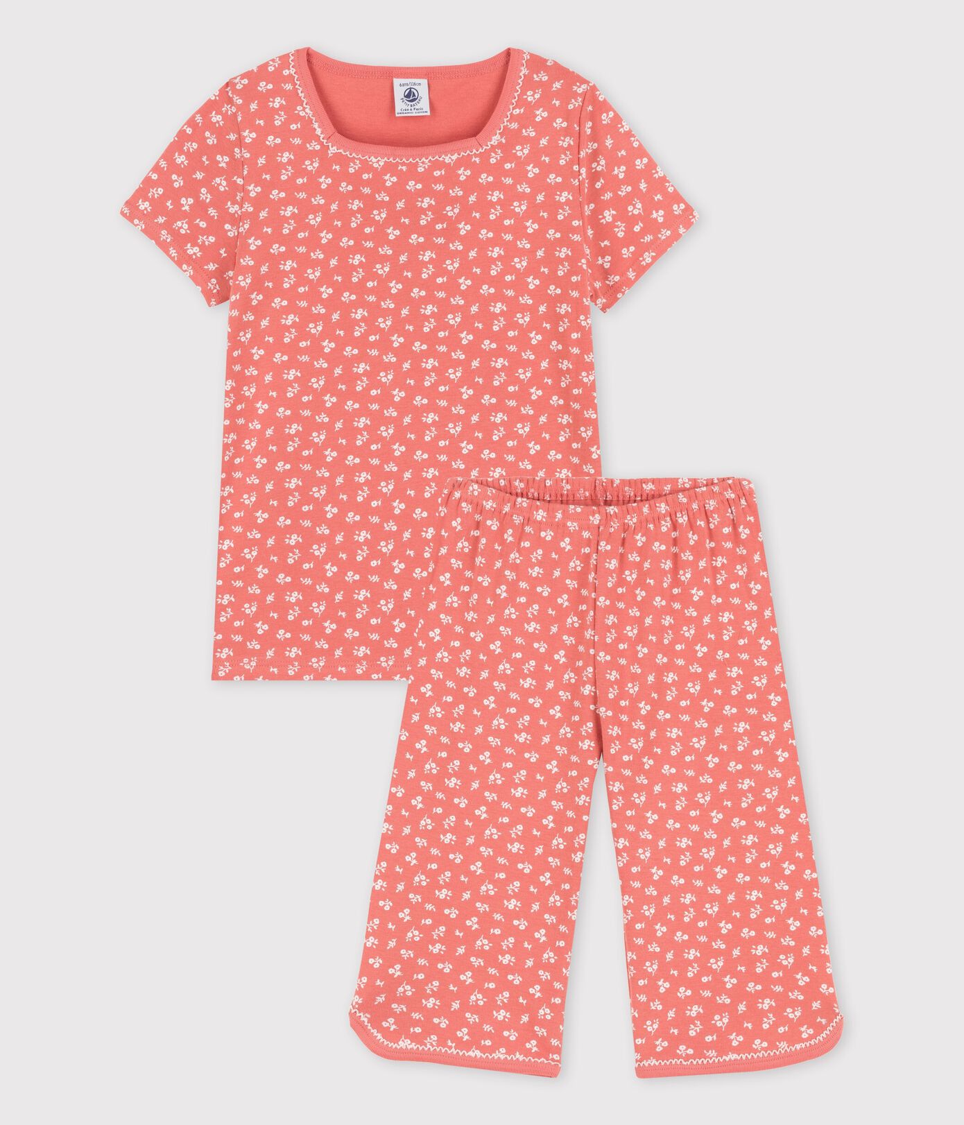 Pyjama manches courtes fleurs petite fille en coton biologique