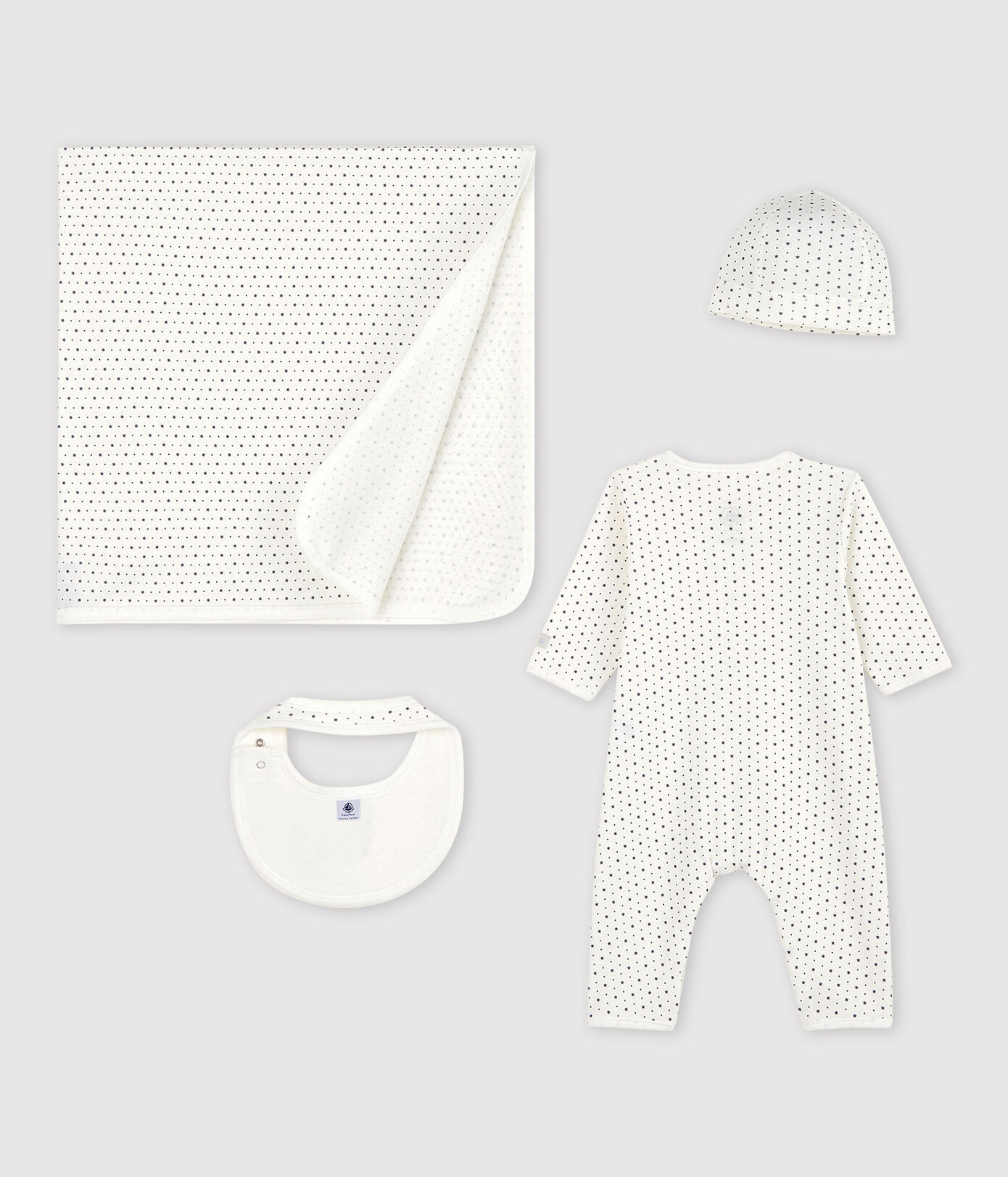 Coffret cadeau naissance blanc à étoiles bébé en coton biologique