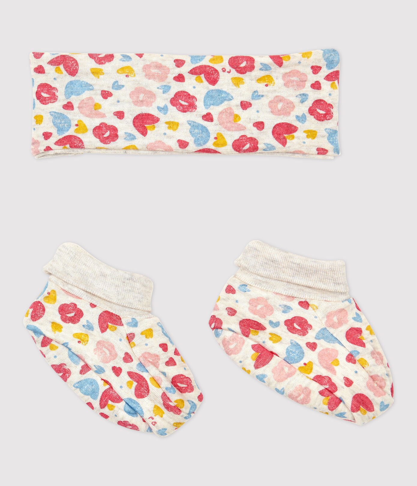 Lot bandeau et chaussons fleuri bébé fille en coton biologique