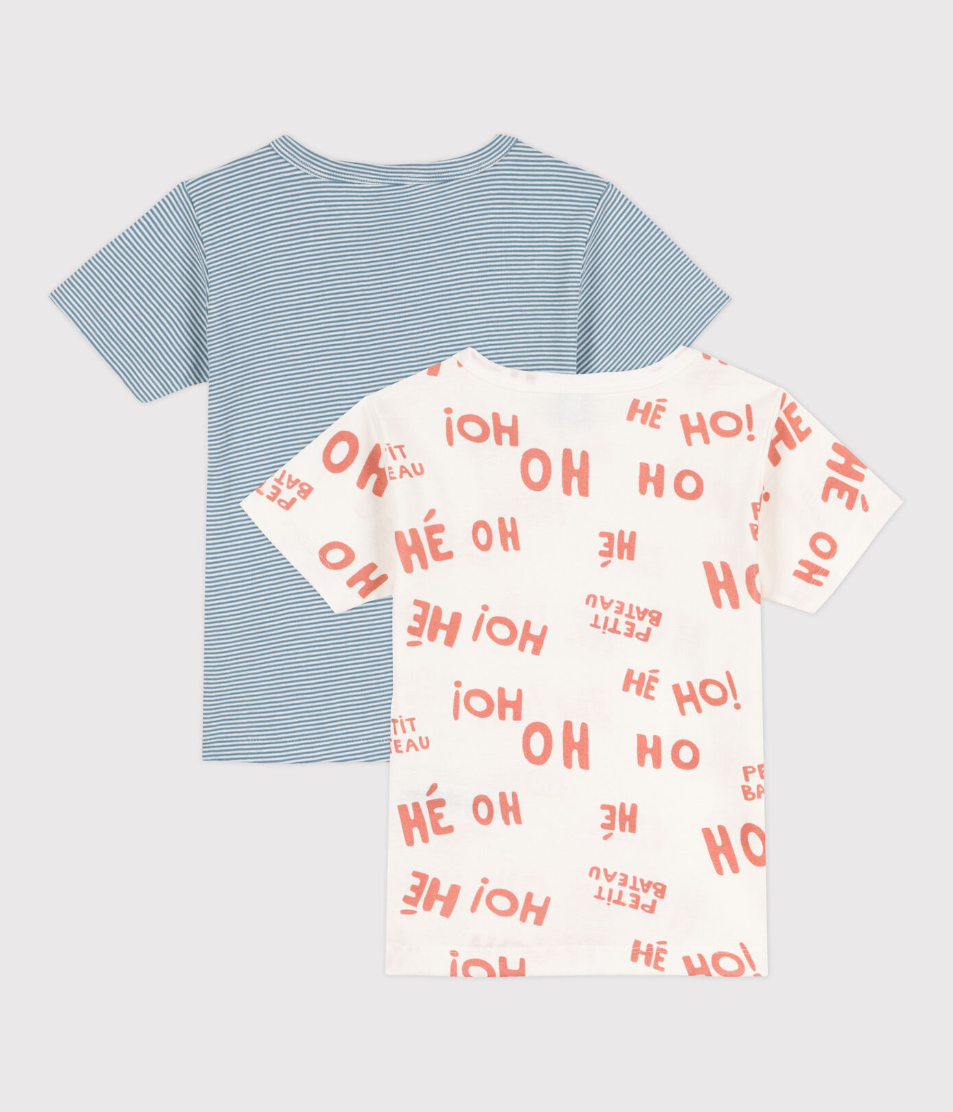 Lot de 2 tee shirts manches courtes milleraies petit garon en coton