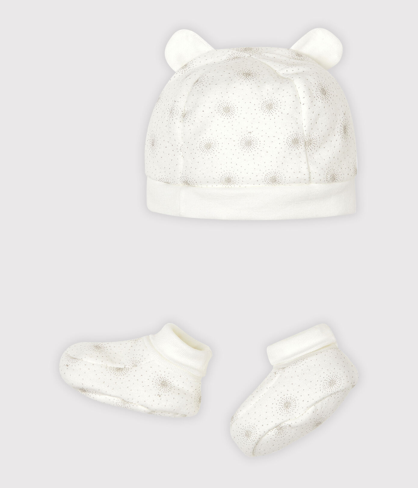 Lot bonnet naissance et chaussons bébé en tubique