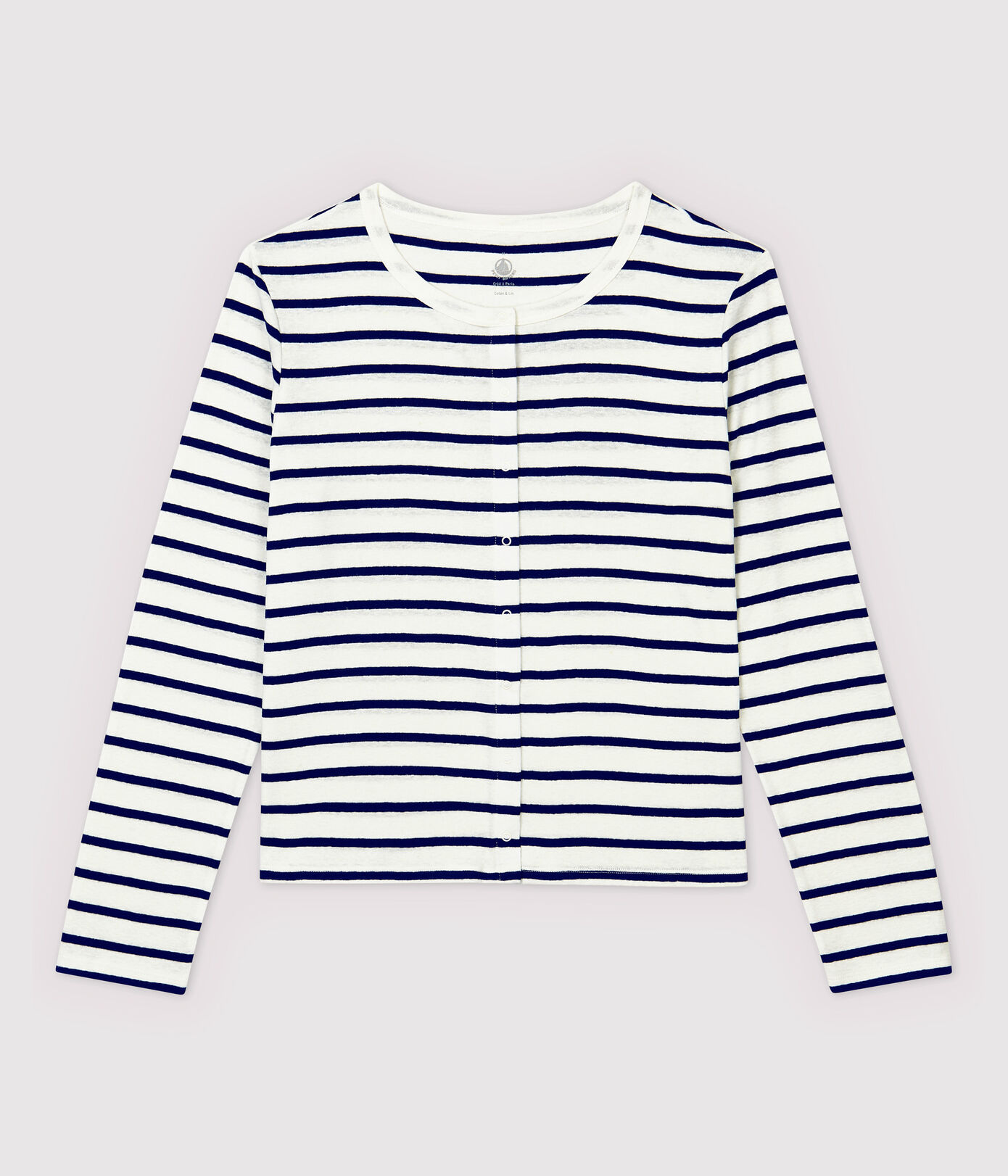 Cardigan en coton/lin rayé Femme