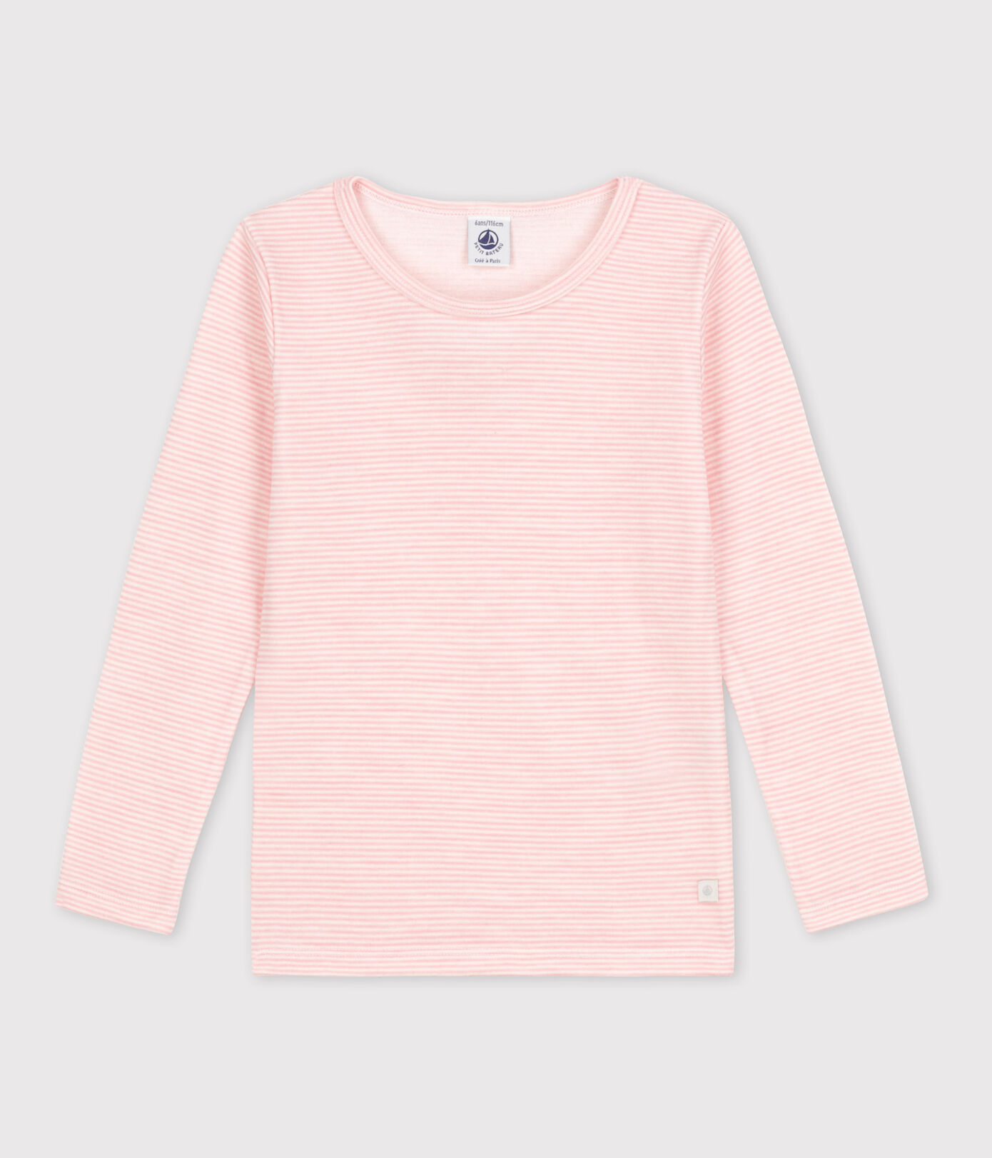 Tee-shirt manches longues milleraies petite fille en laine et coton