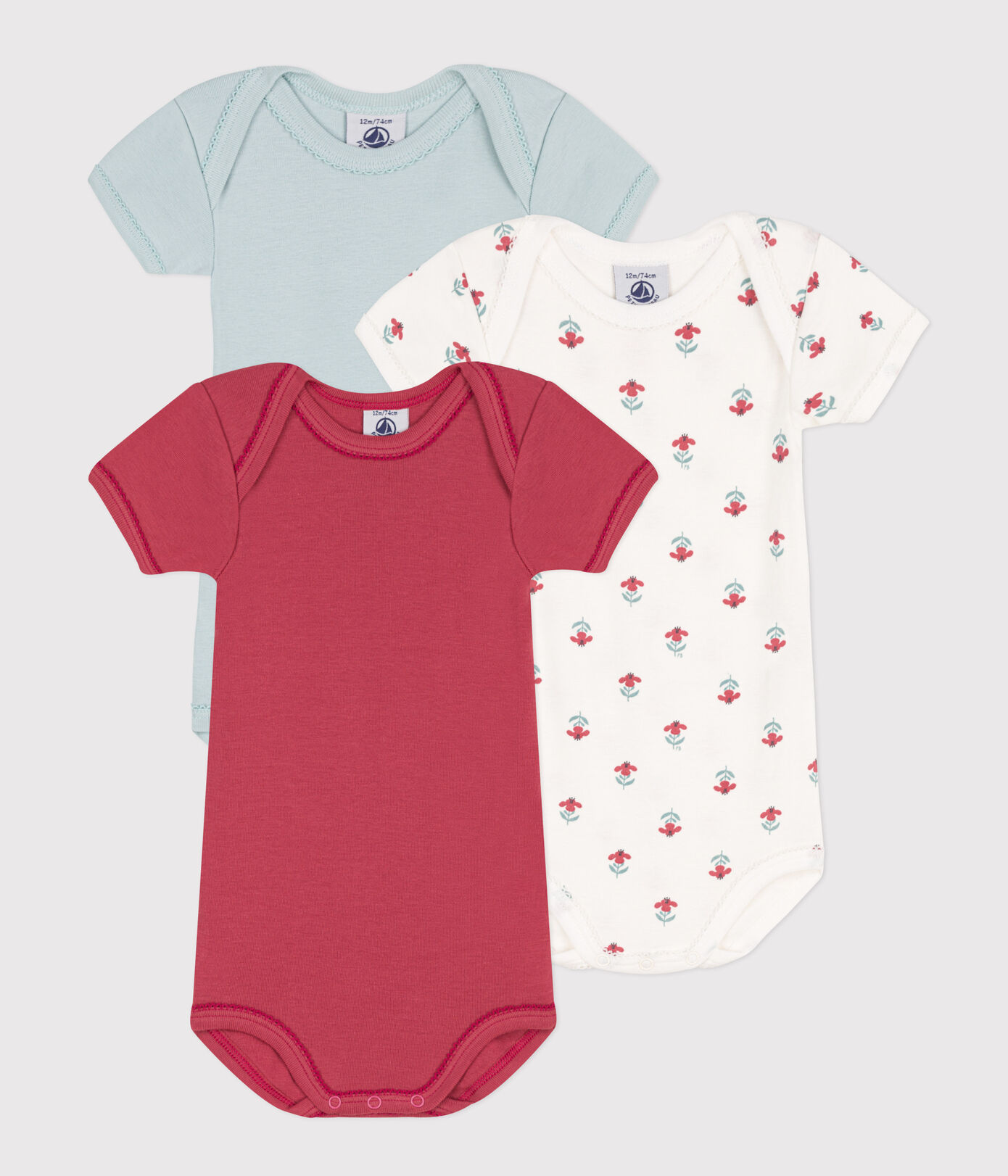 Lot de 3 bodies manches courtes fleurs en coton