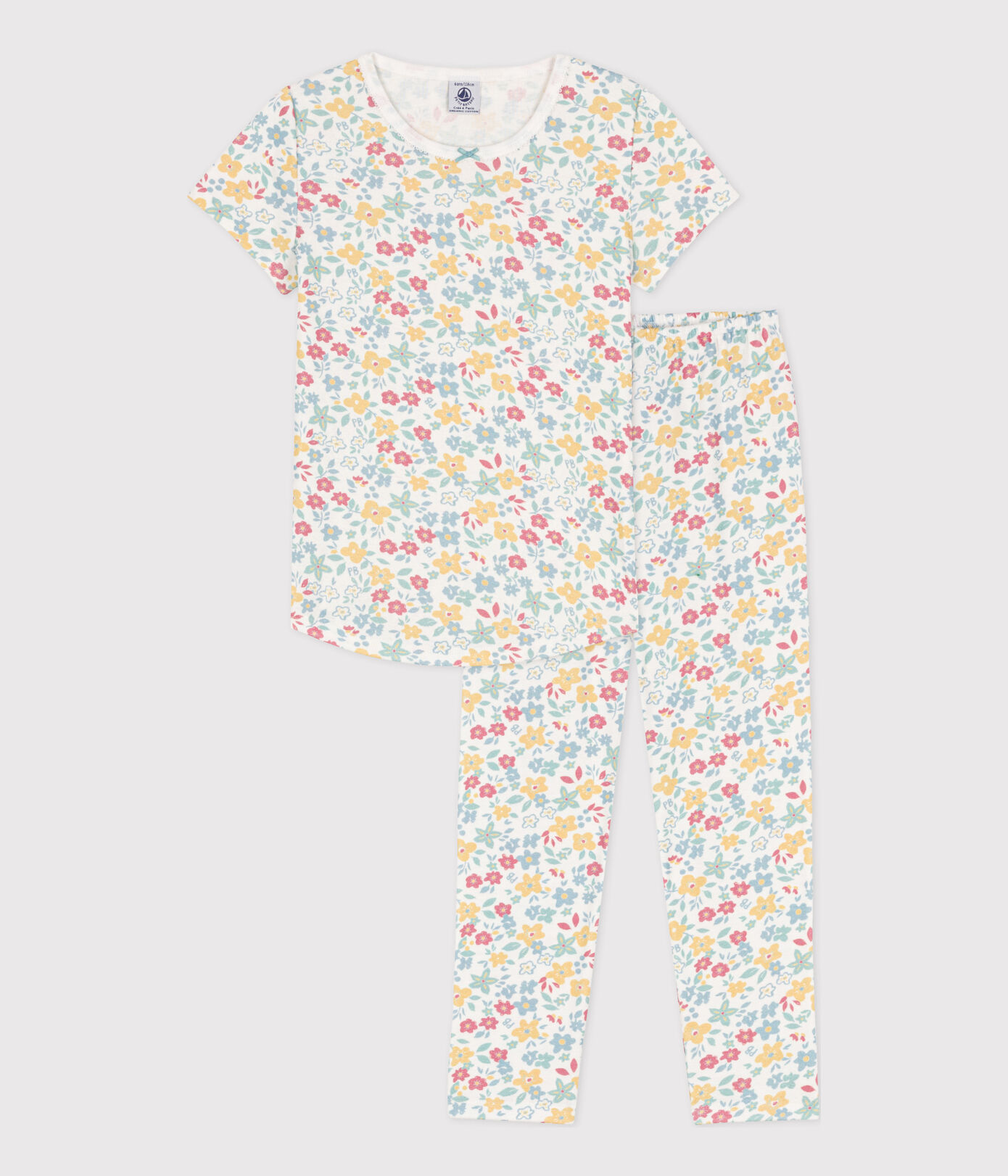 Pyjama manches courtes fleurs en coton petite fille