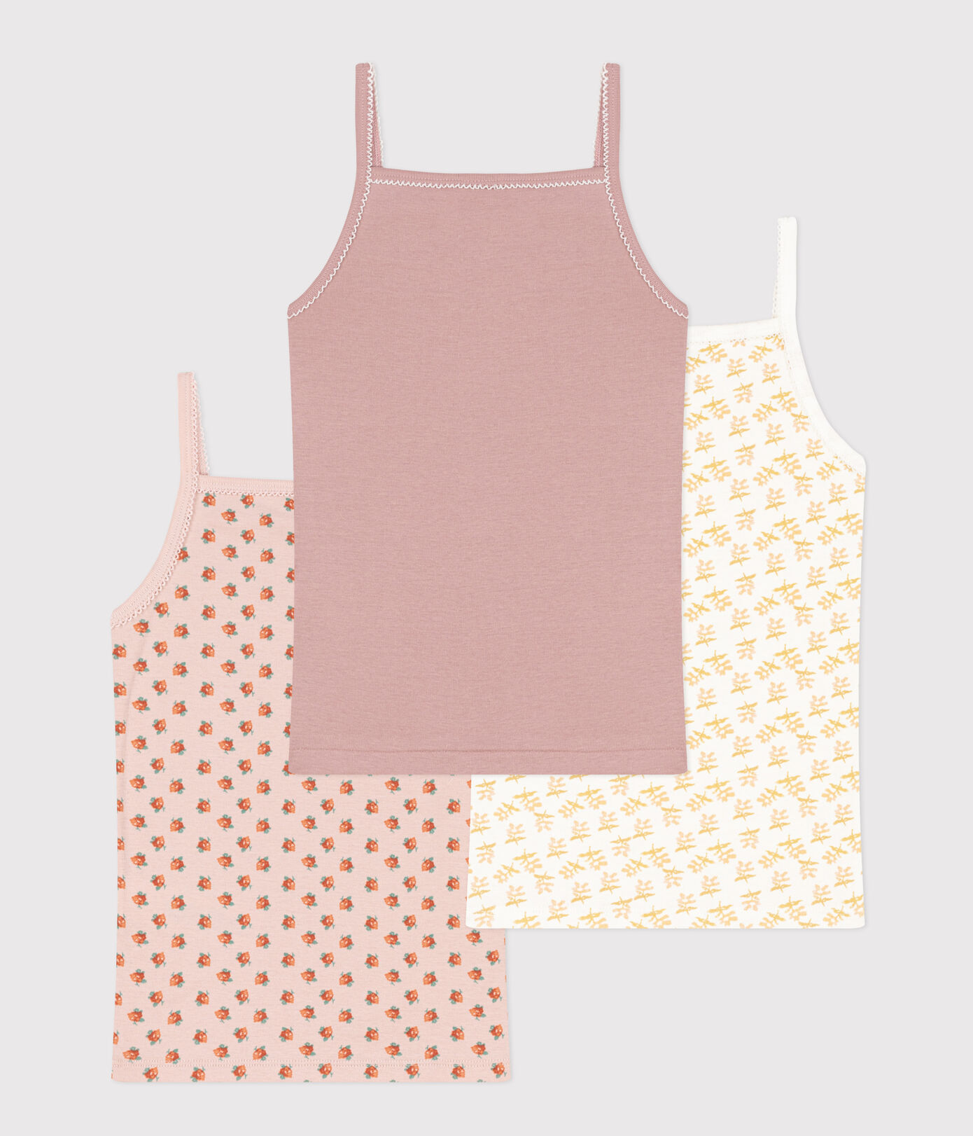 Lot de 3 chemises à bretelles fleur en coton petite fille